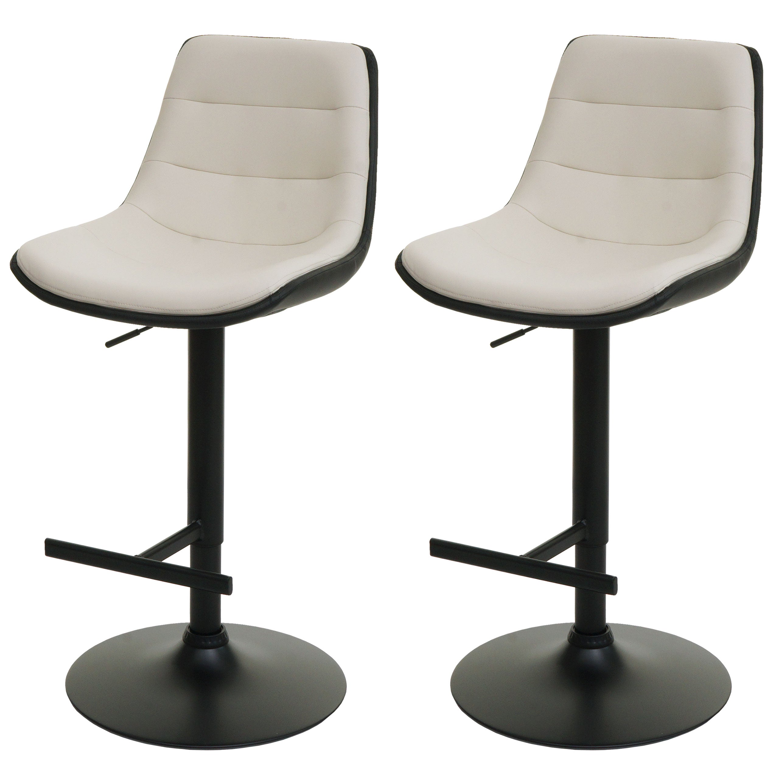 Lot De 2 Tabourets De Bar Pivotants 360° Réglables En Hauteur Avec Dossier Similicuir Crème Beige Métal Noir 040007463