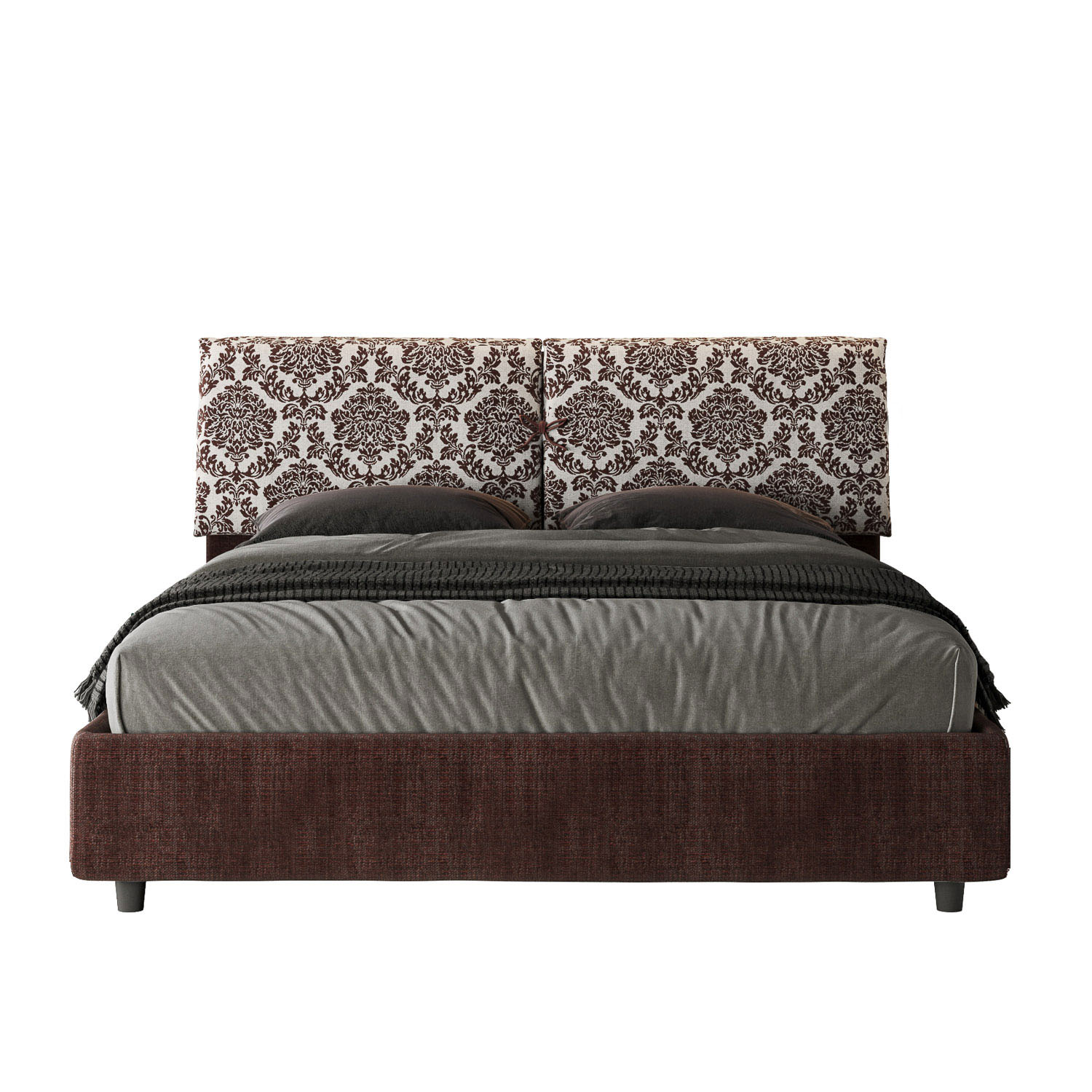 Lit Avec Sommier Rembourré 160x190 Tissu Agata 4 Bordeaux Mados