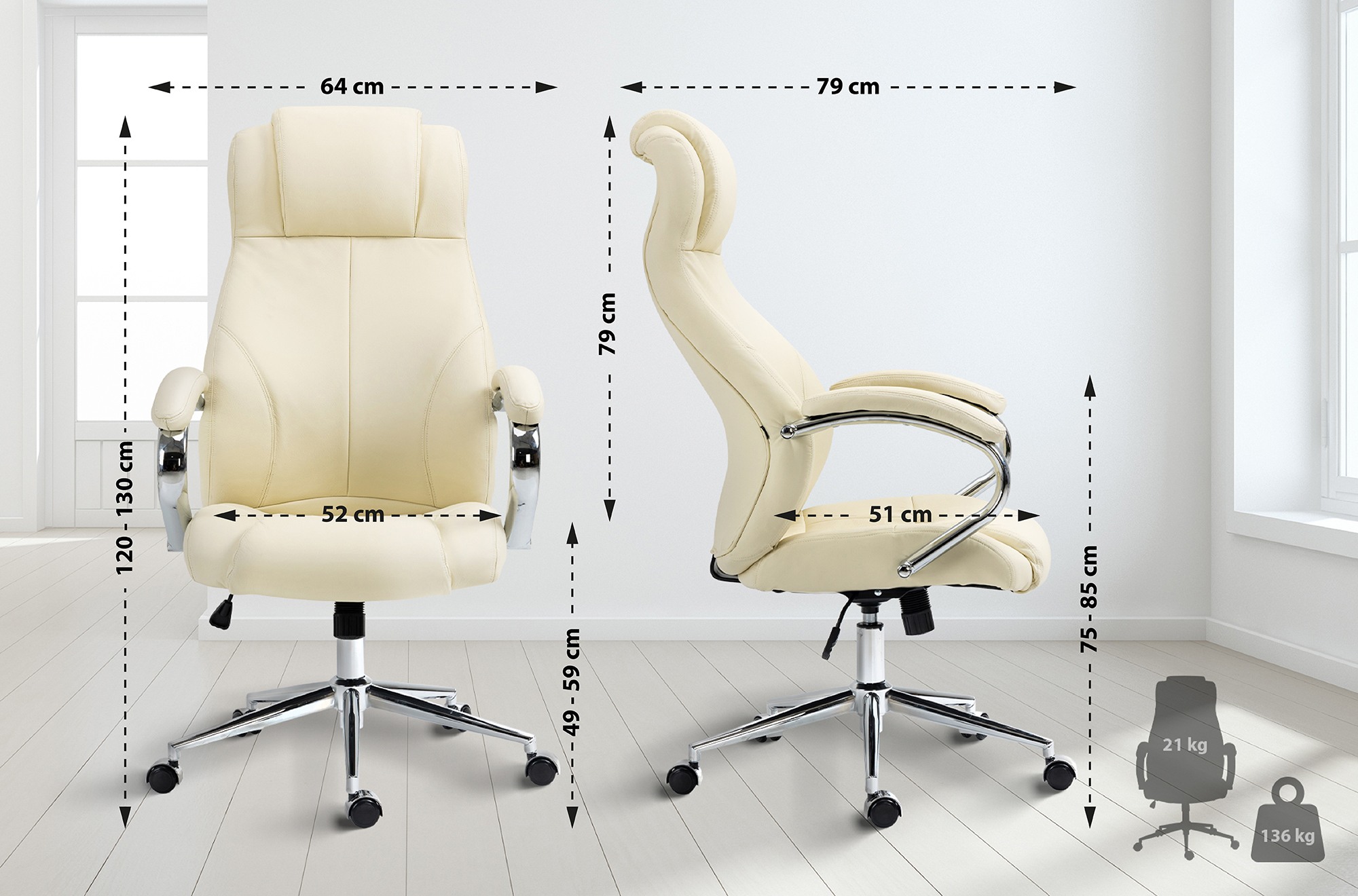 Chaise De Bureau Salford En Cuir Véritable Crème