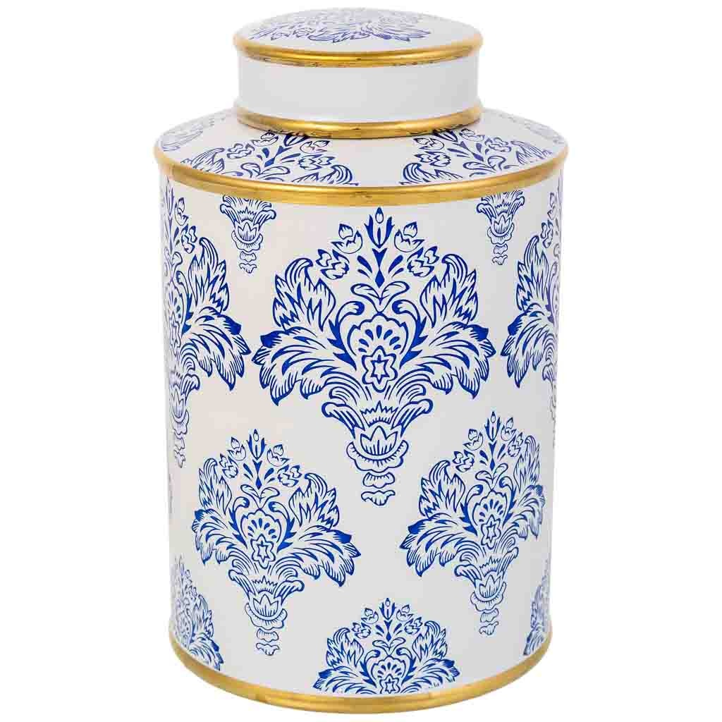 Vase En Céramique Blanc Et Bleu, D17x27h Cm