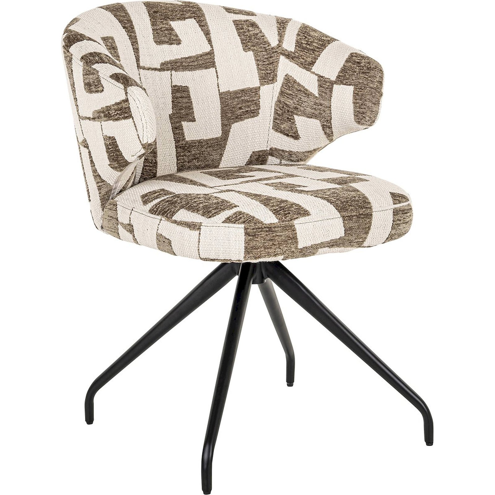 Chaise Pivotante Design Tissu Graphique Mousse Pieds Noirs - Beige Graphique Motif Marron Mousse