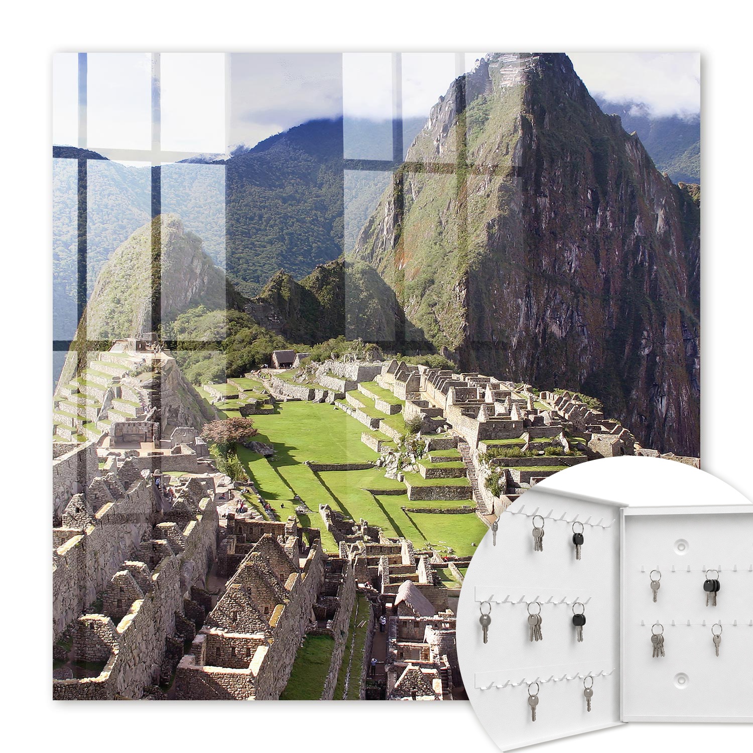 Armoire À Clés - (30 Cm X 30 Cm) - Boîte À Clés Murale - Coffret De Rangement Pour Clés - Couleur Blanche - Ouverture Vers La Gauche - Pour Maison Et Bureau - Ville De Montagne