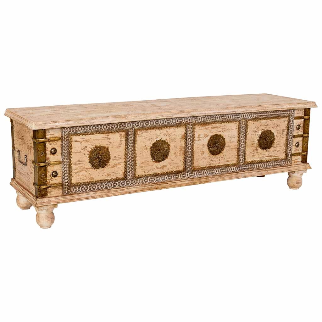 Coffre En Bois Blanc, Fabrication Artisanale, 146x40x46 Cm (h)