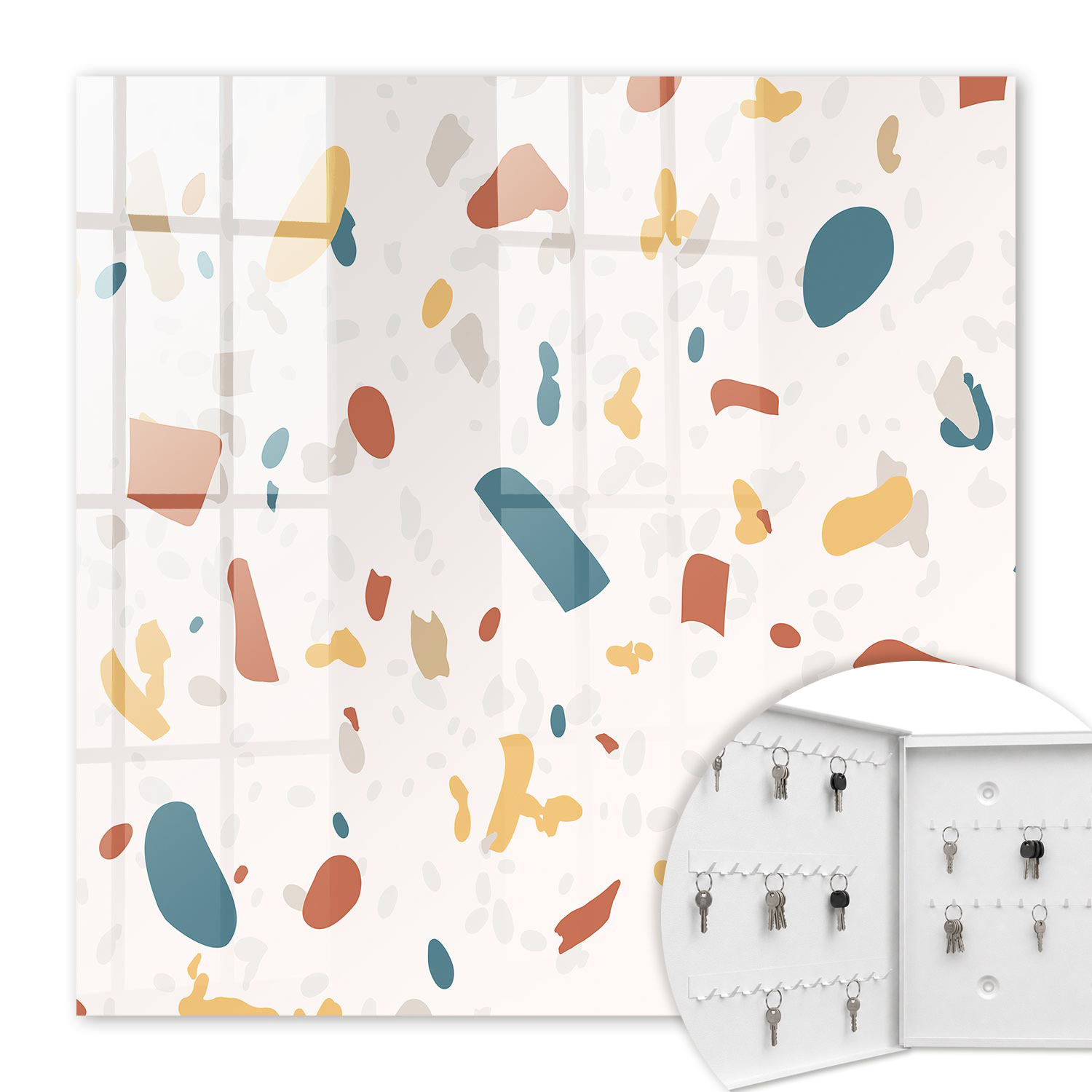 Armoire À Clés - (30 Cm X 30 Cm) - Boîte À Clés Murale - Coffret De Rangement Pour Clés - Couleur Blanche - Ouverture Vers La Gauche - Pour Maison Et Bureau - Composition Abstraite