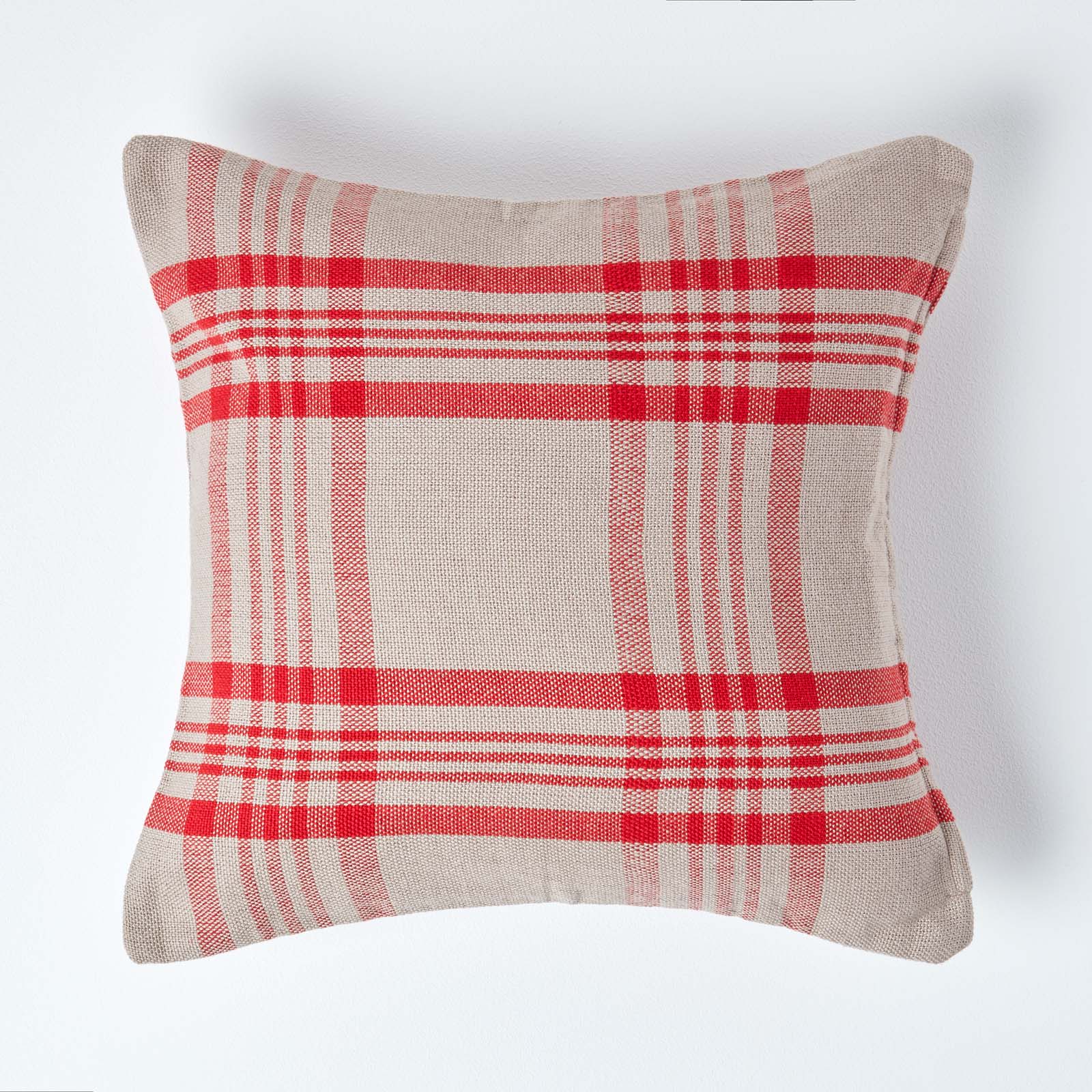 Housse De Coussin Tartan À Carreaux Beige Et Rouge, 60x60cm - Homescapes