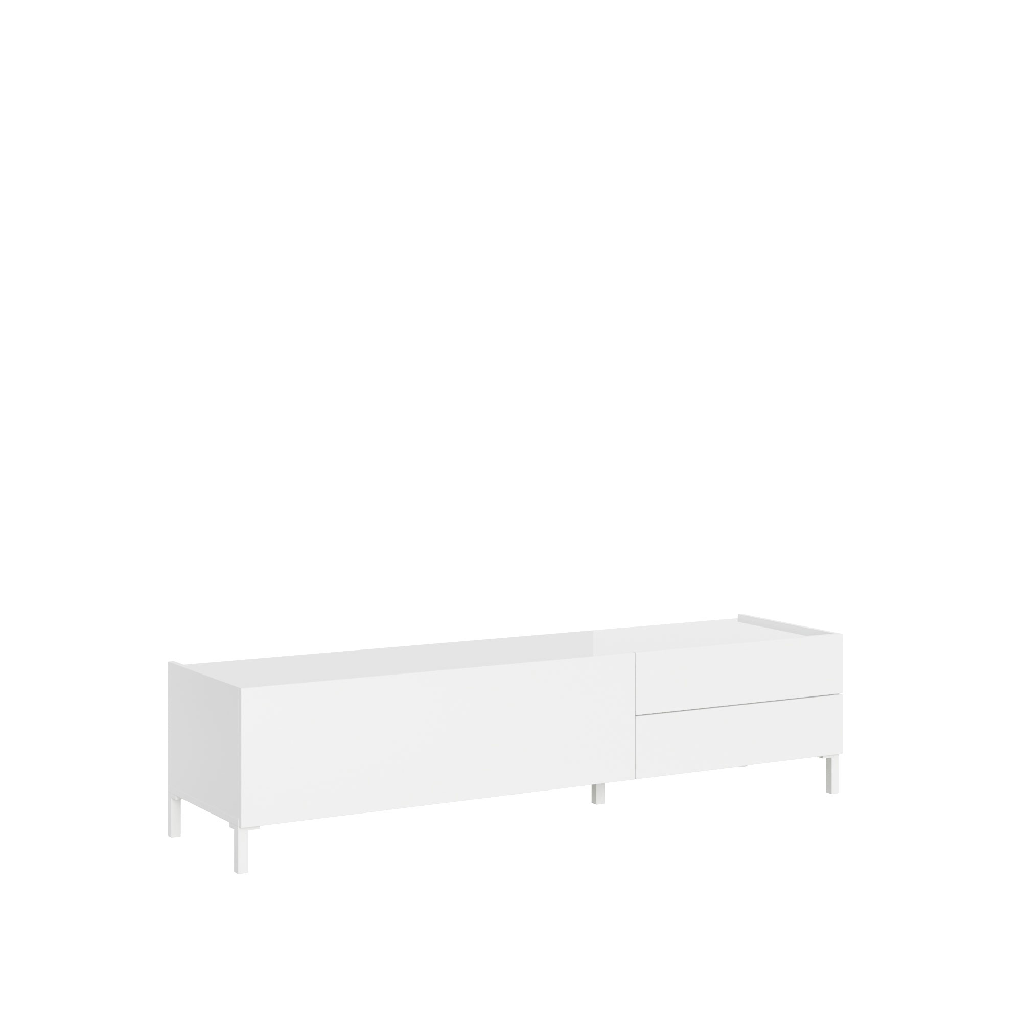 Meuble Tv 1 Abattant/2 Tiroirs 160x42x40 Cm Solaria Blanc Brillant