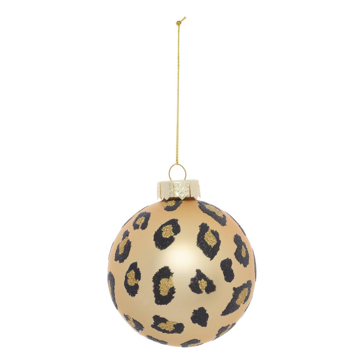 Boule De Noël En Verre Motif Léopard Doré D. 80 Mm - Feeric Lights & Christmas