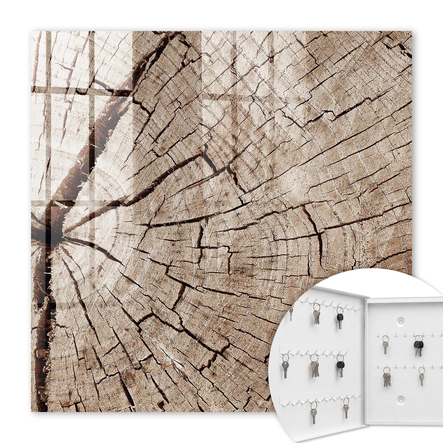 Armoire À Clés - (30 Cm X 30 Cm) - Boîte À Clés Murale - Coffret De Rangement Pour Clés - Couleur Blanche - Ouverture Vers La Gauche - Pour Maison Et Bureau - Grain De Bois