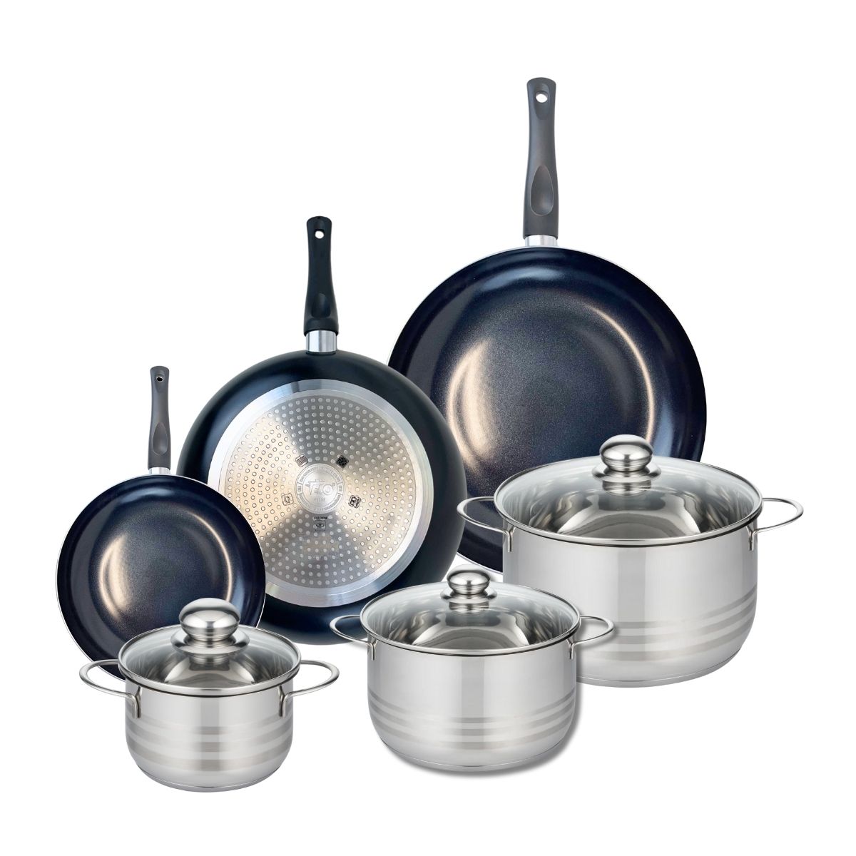 3 Poêles 20/28/32cm + 3 Faitouts 16/20/24cm Prima Brillant
