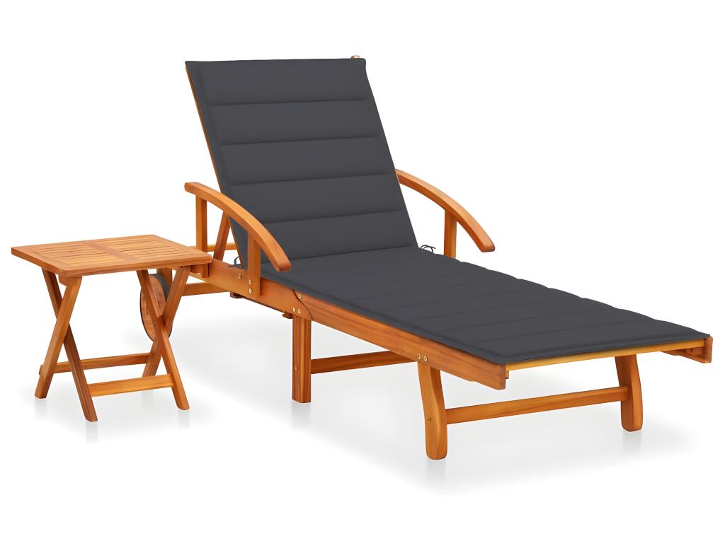 Transat Chaise Longue Bain De Soleil Lit De Jardin Terrasse Meuble D'extérieur Avec Table Et Coussin Bois D'acacia 02_00