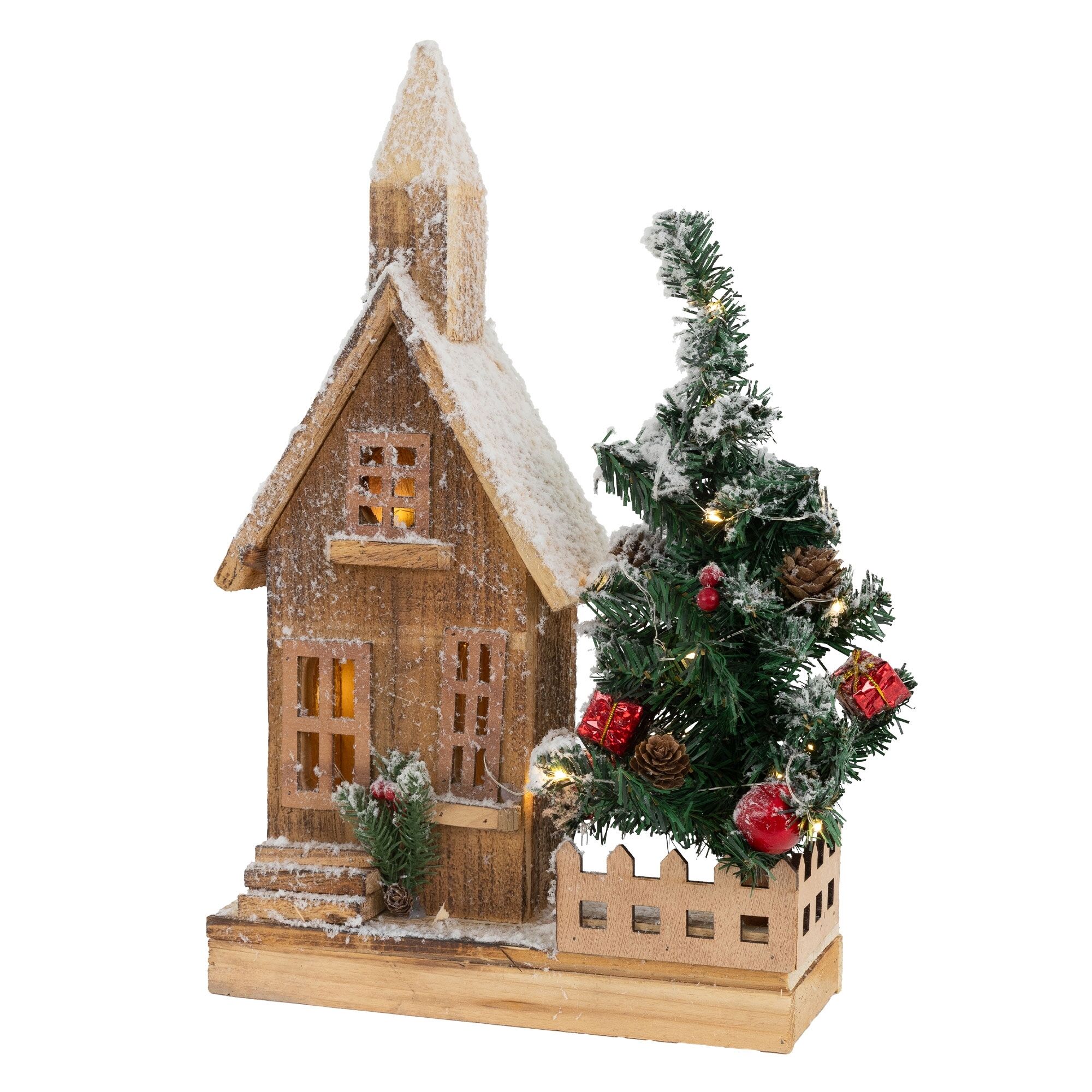 Maison De Noël Décoration Hiver Led Ornement En Bois Avec Minuterie 27x11x44 Cm