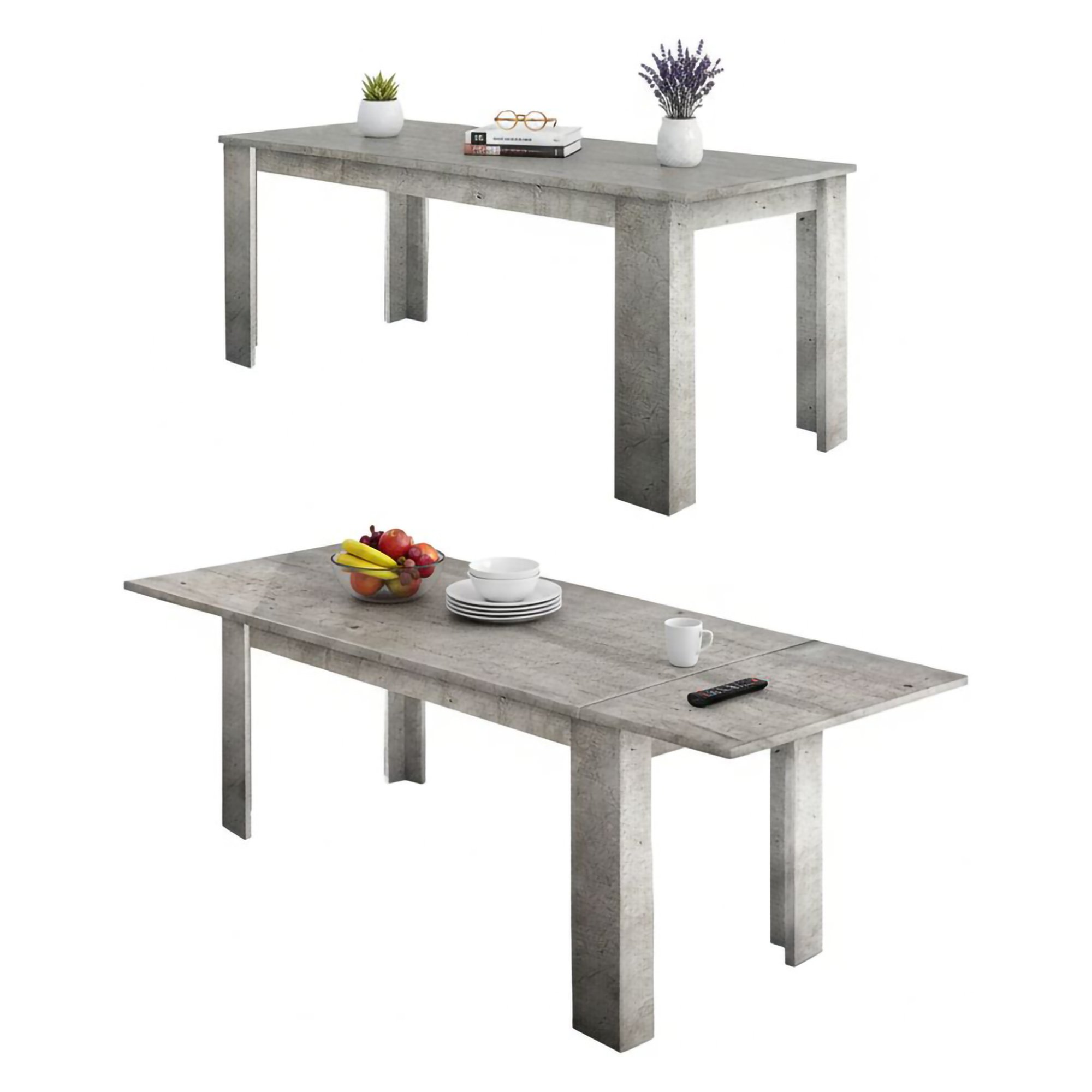 Table Extensible,effet Bois,gris,190x90h75 Cm