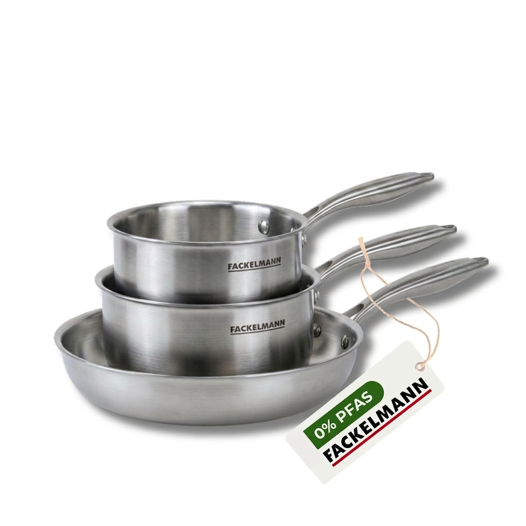 Batterie De Cuisine Avec 1 Poêle 24 Cm Et 2 Casseroles 14/18 Cm En Inox Sans Pfas Fackelmann Vita3