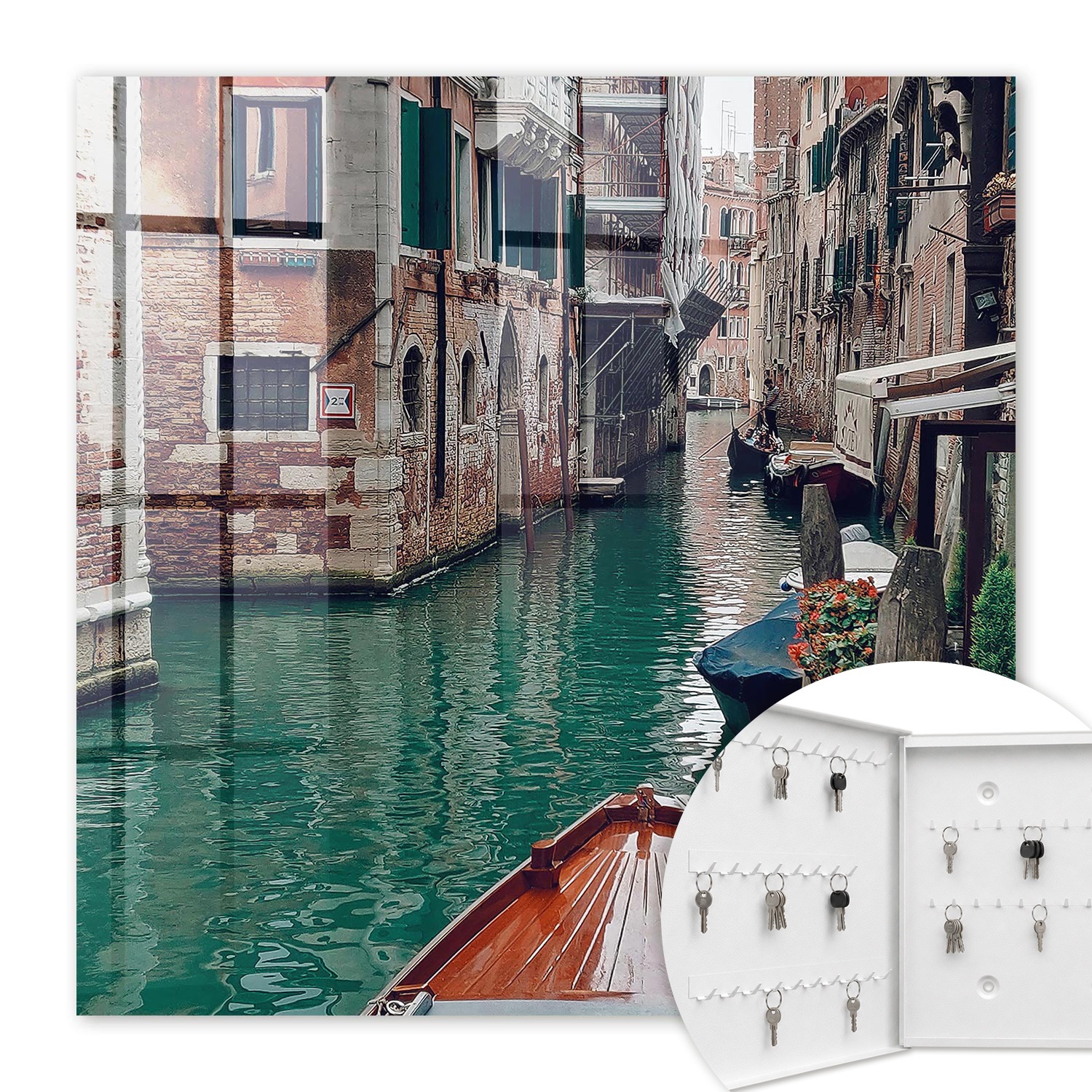Armoire À Clés - (30 Cm X 30 Cm) - Boîte À Clés Murale - Coffret De Rangement Pour Clés - Couleur Blanche - Ouverture Vers La Gauche - Pour Maison Et Bureau - Venise Romantique