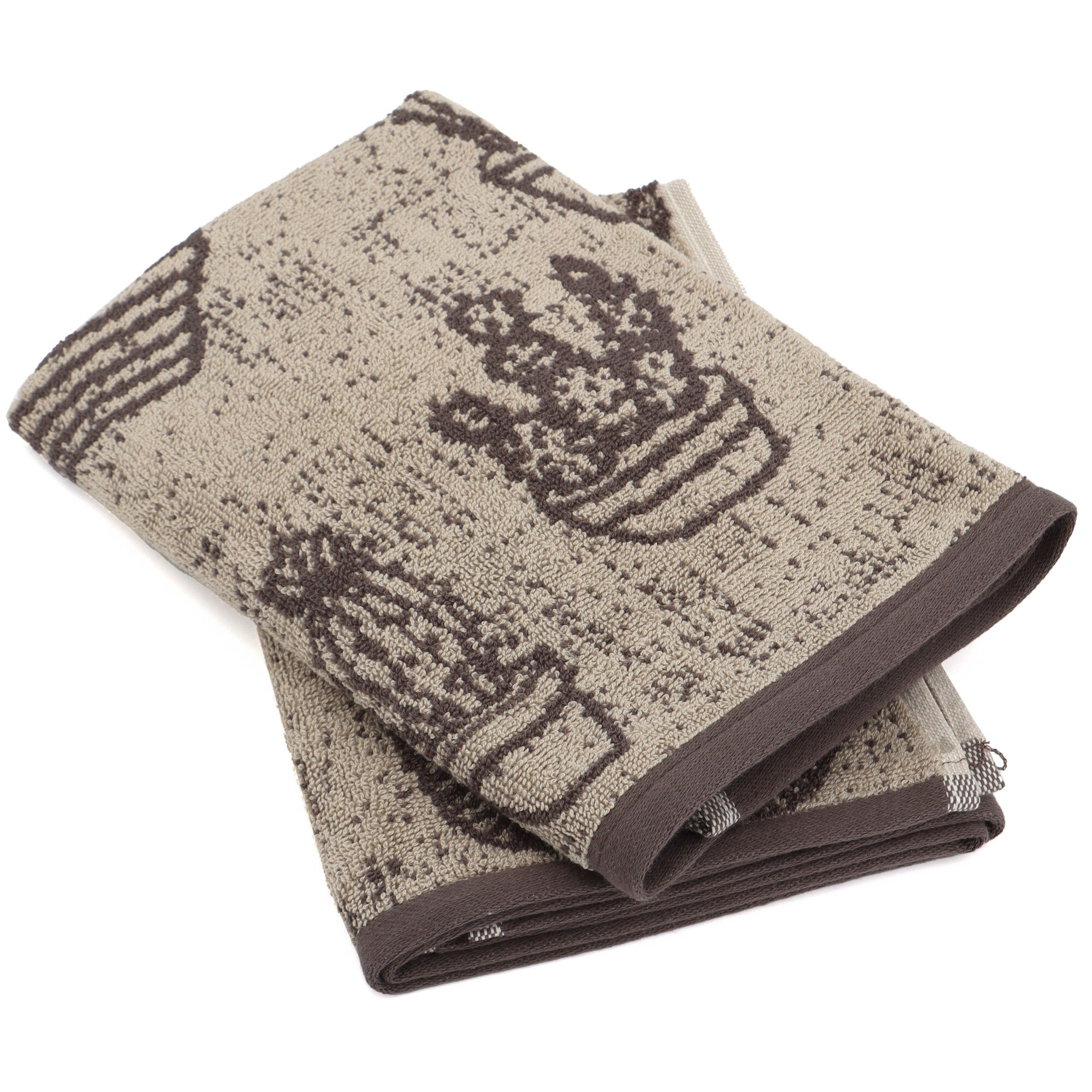 Lot De 2 Torchons De Cuisine Éponge 50x50 Cm Coton Cactus Marron