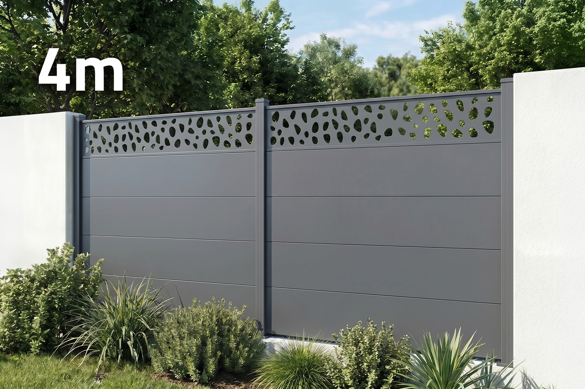 Clôture Aluminium Lames Larges 4m H.150 Gris Anthracite - Alpis Sunny Motifs Galets