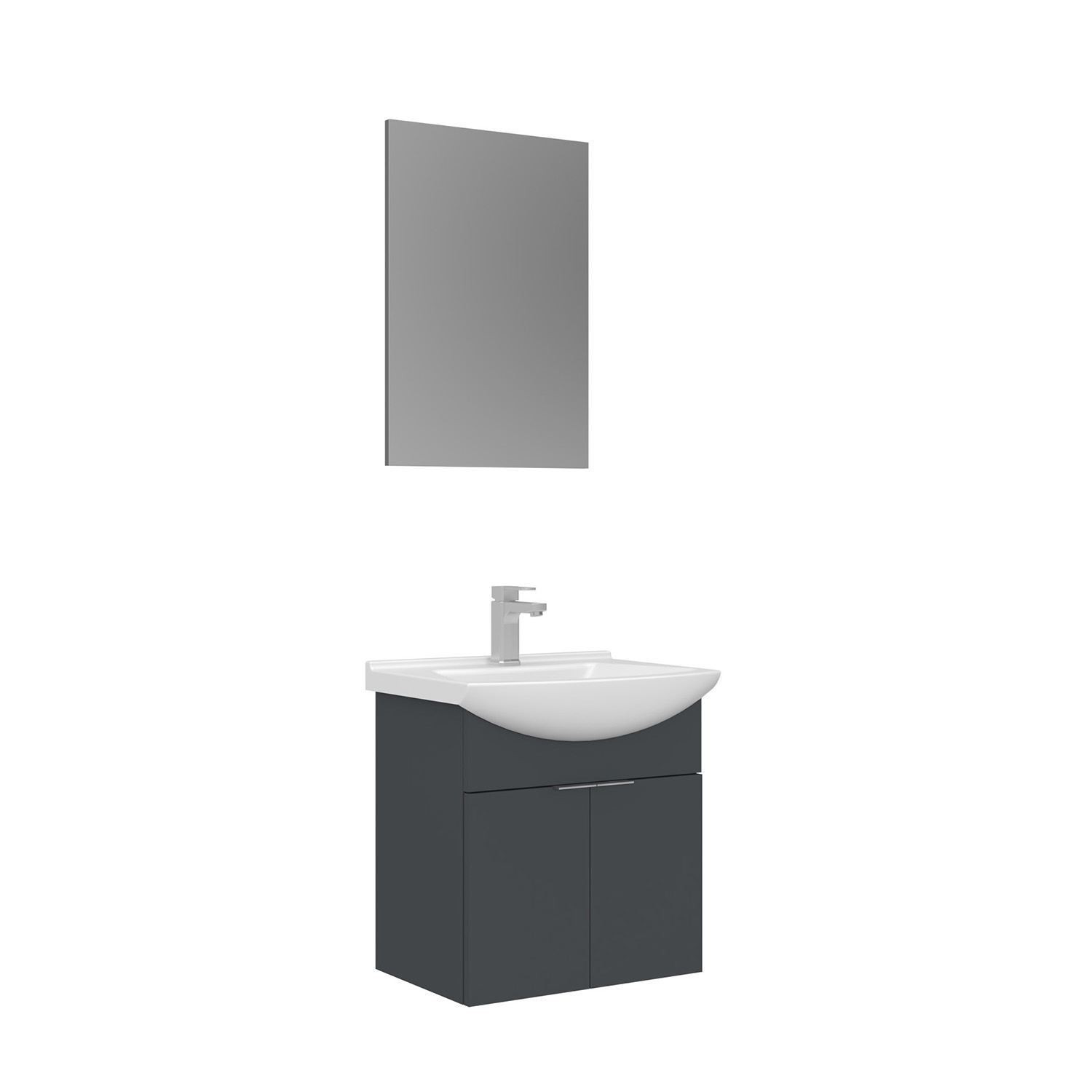 Meuble Avec Simple Vasque Et Miroir "purus 55" - 55 X 50 X 58 Cm - Matte Anthracite