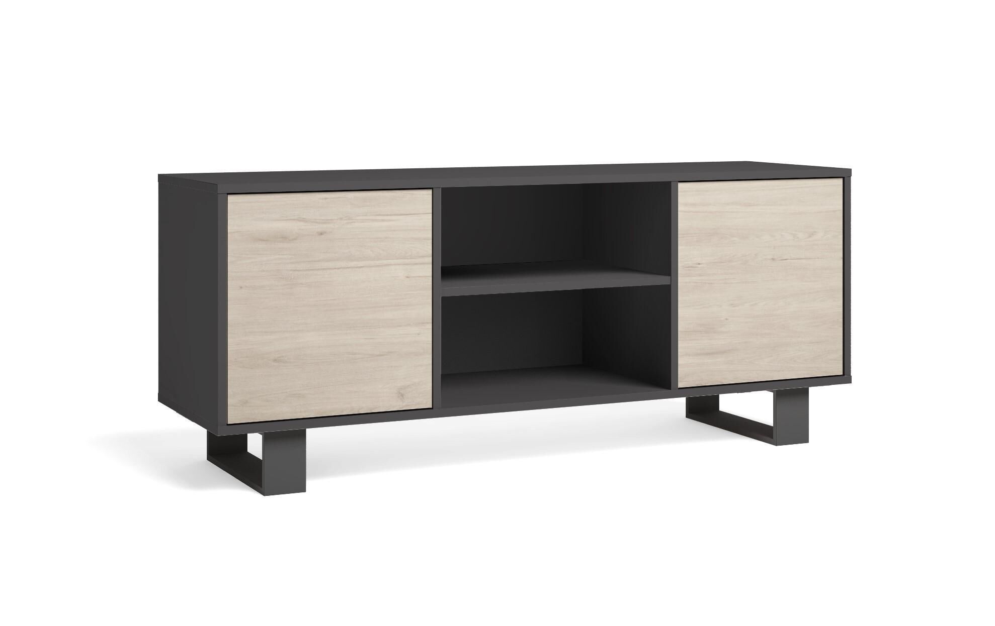 Meuble Tv, 137x40x57cm, Modèle Wind Couleur Gris Anthracite Et Chêne.