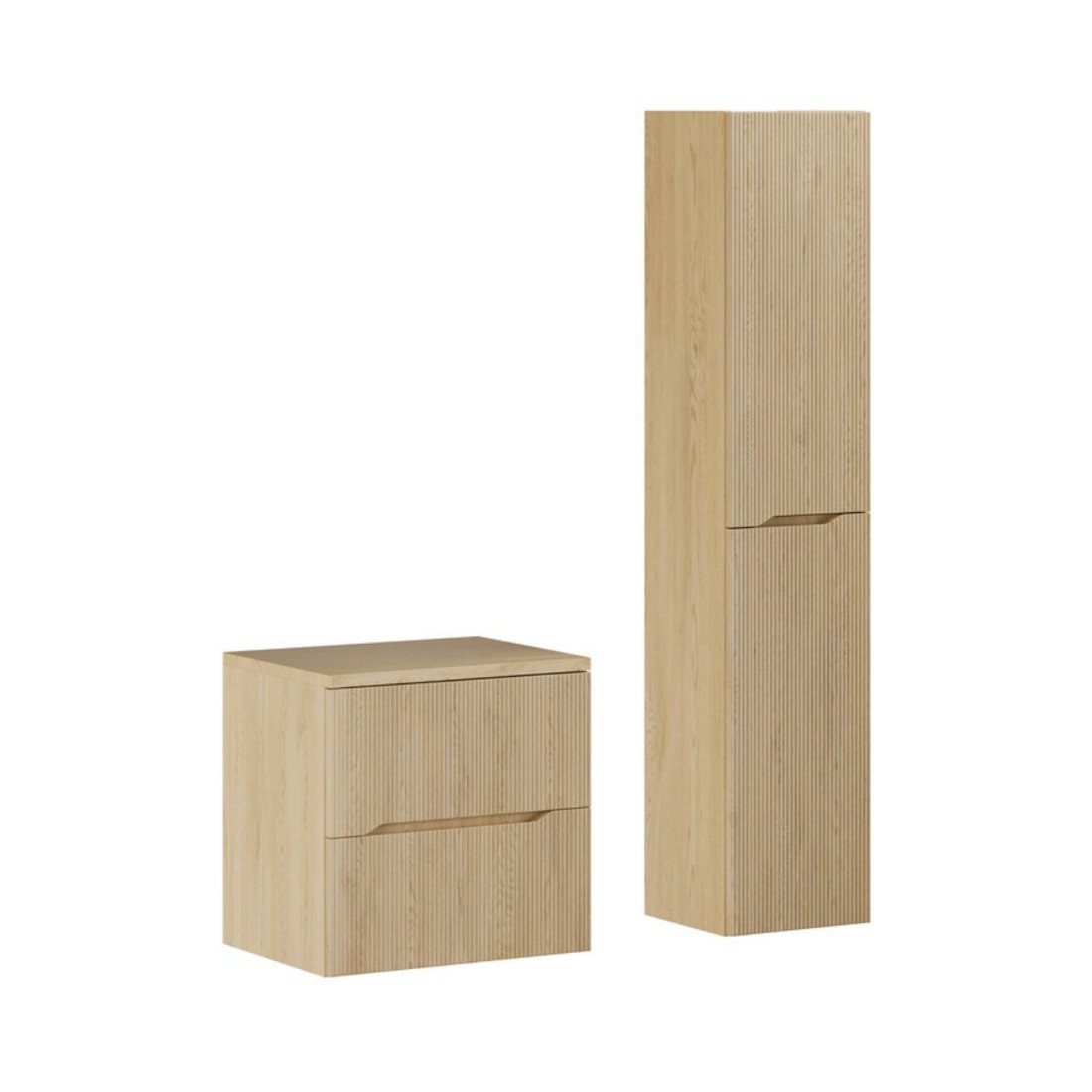 Ensemble De Salle De Bain Suspendu Natura 95cm: Meuble Sous Vasque 60cm + Plan Pour Vasque + Colonne