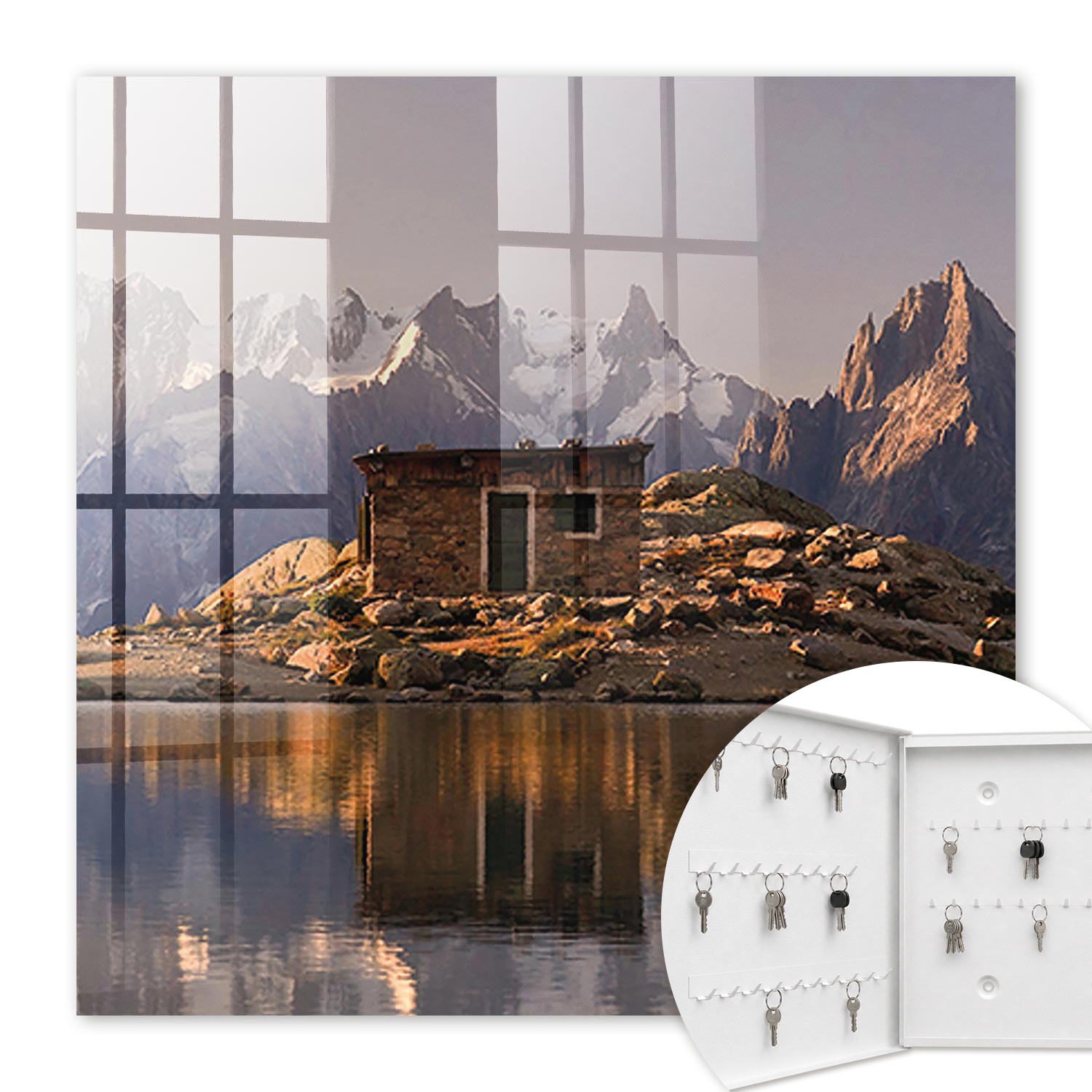 Armoire À Clés - (30 Cm X 30 Cm) - Boîte À Clés Murale - Coffret De Rangement Pour Clés - Couleur Blanche - Ouverture Vers La Gauche - Pour Maison Et Bureau - Paix De La Montagne