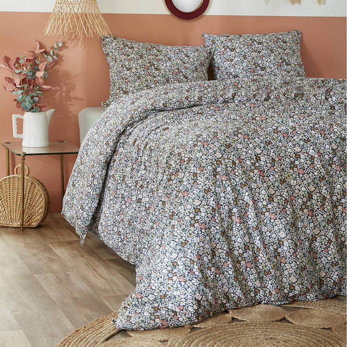Megan - Parure De Lit Imprimé Fleurs Housse De Couette 140x200cm + 1 Taie D'oreiller