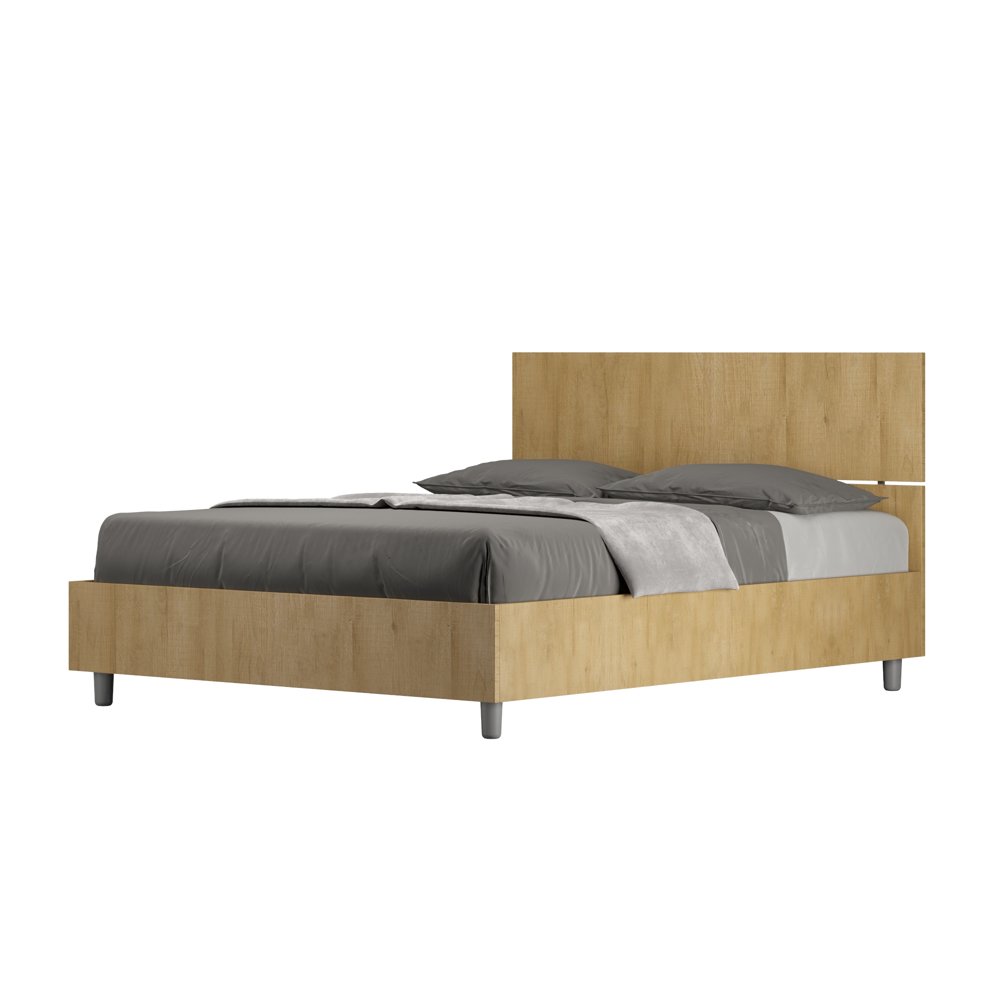 Lit Double Avec Sommier 140x190 Tête De Lit Droite Chêne Nature Demas