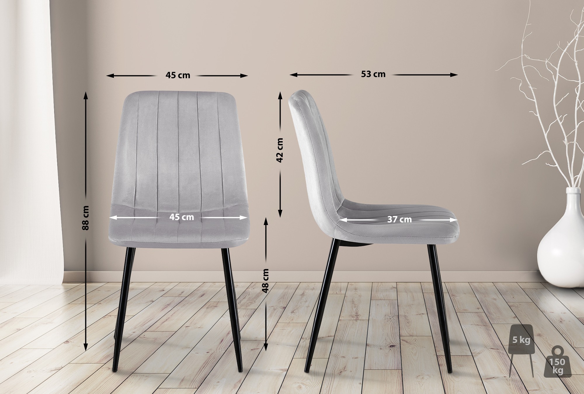Suite De 4 Chaises Dijon En Velours Gris