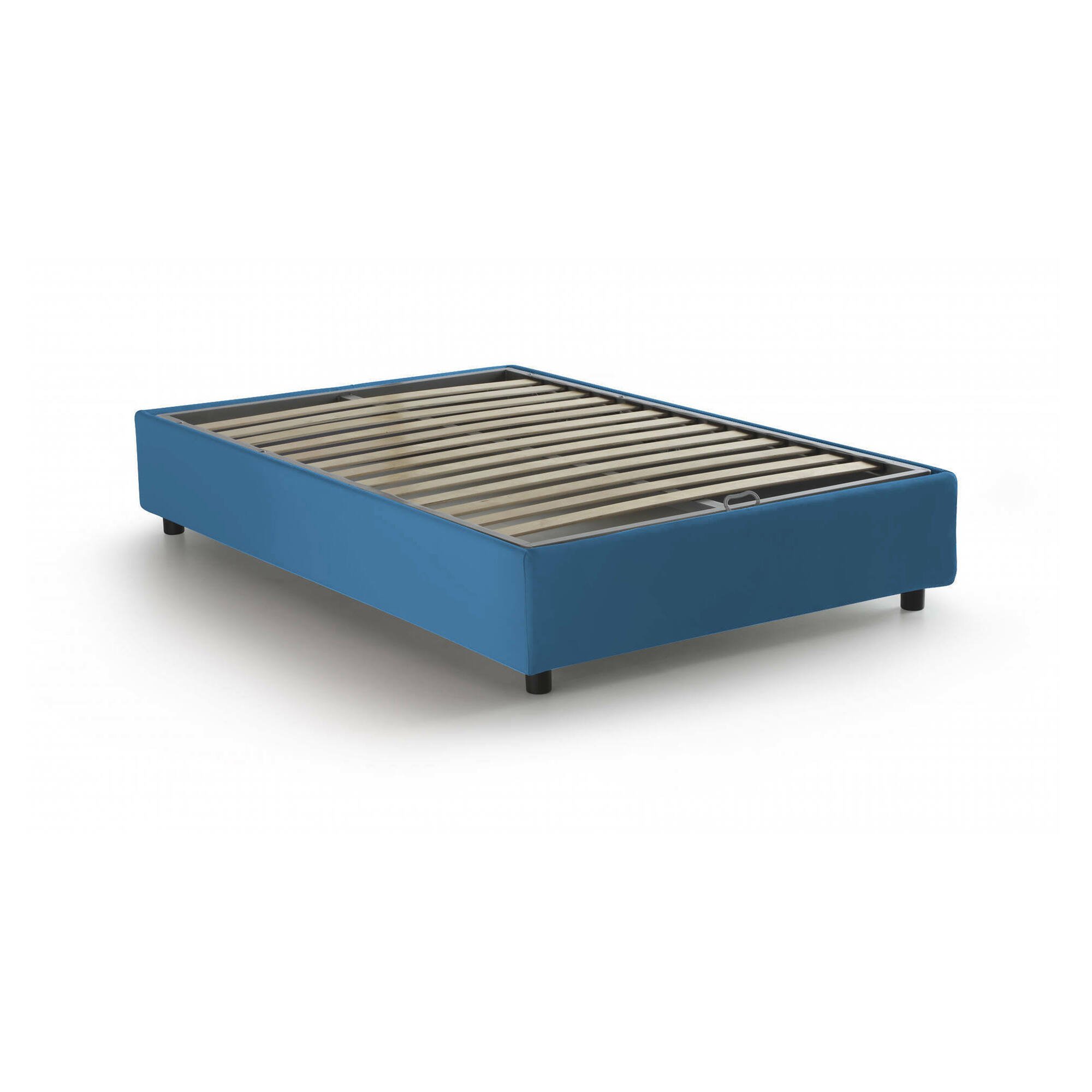 Lit Double En Tissu Bleu 140x200 Cm