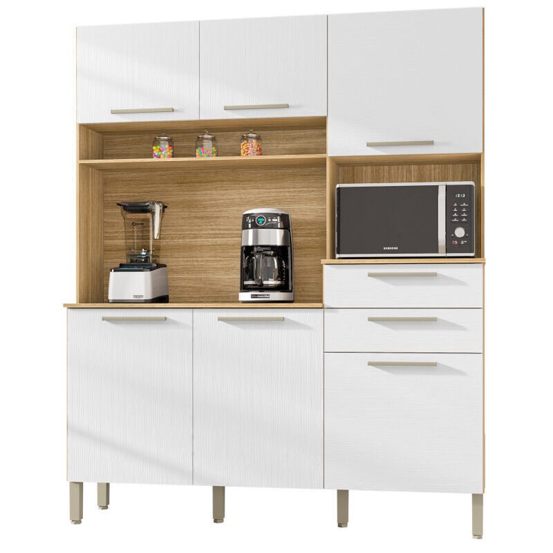 Buffet Cuisine Beaux Meubles Pas Chers 6 Portes 2 Tiroirs 160,7 Cm 196 Cm 38,8 Cm Chêne Blanc Structuré