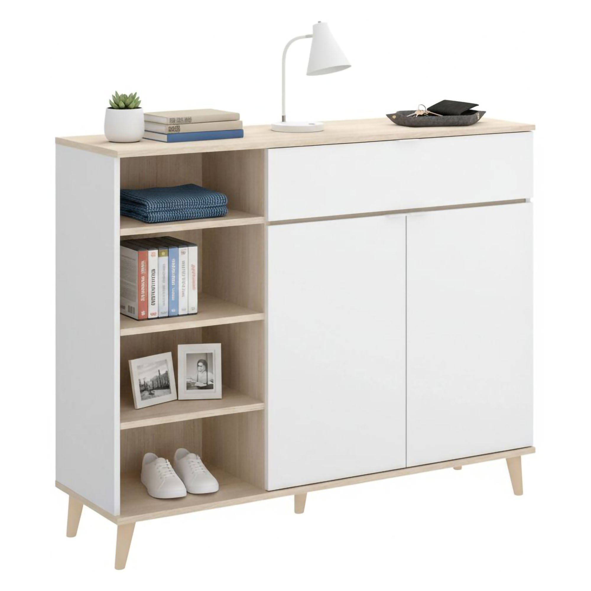 Buffet Effet Bois Beige, Blanc 120x40 Cm