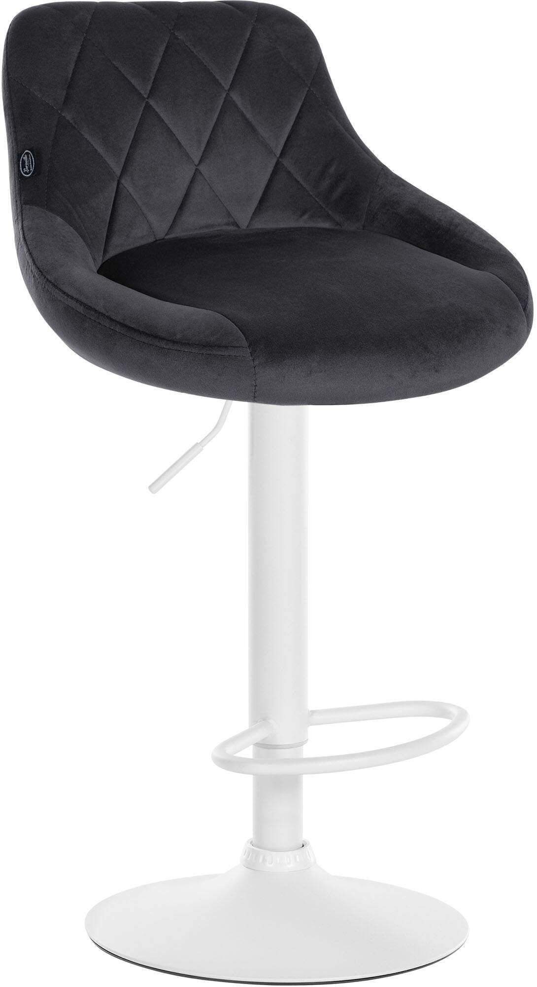 Tabouret De Bar En Velours Gris Foncé Coutures Décoratives Pivotant Support Métal Blanc Tdb10657