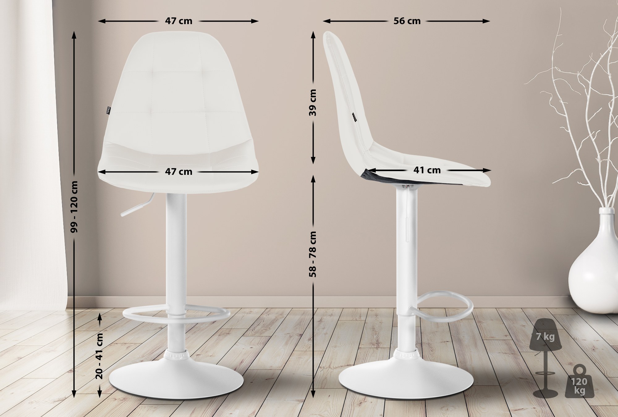 Tabouret De Bar Elmore Simili Cuir W Blanc