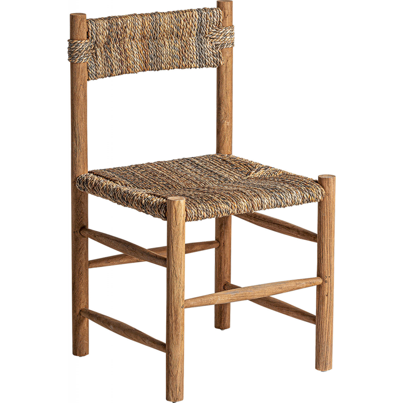 Lot De 2 Chaises Manhula Style Colonial En Teck - Chêne Rustique Et Fibres Tressées