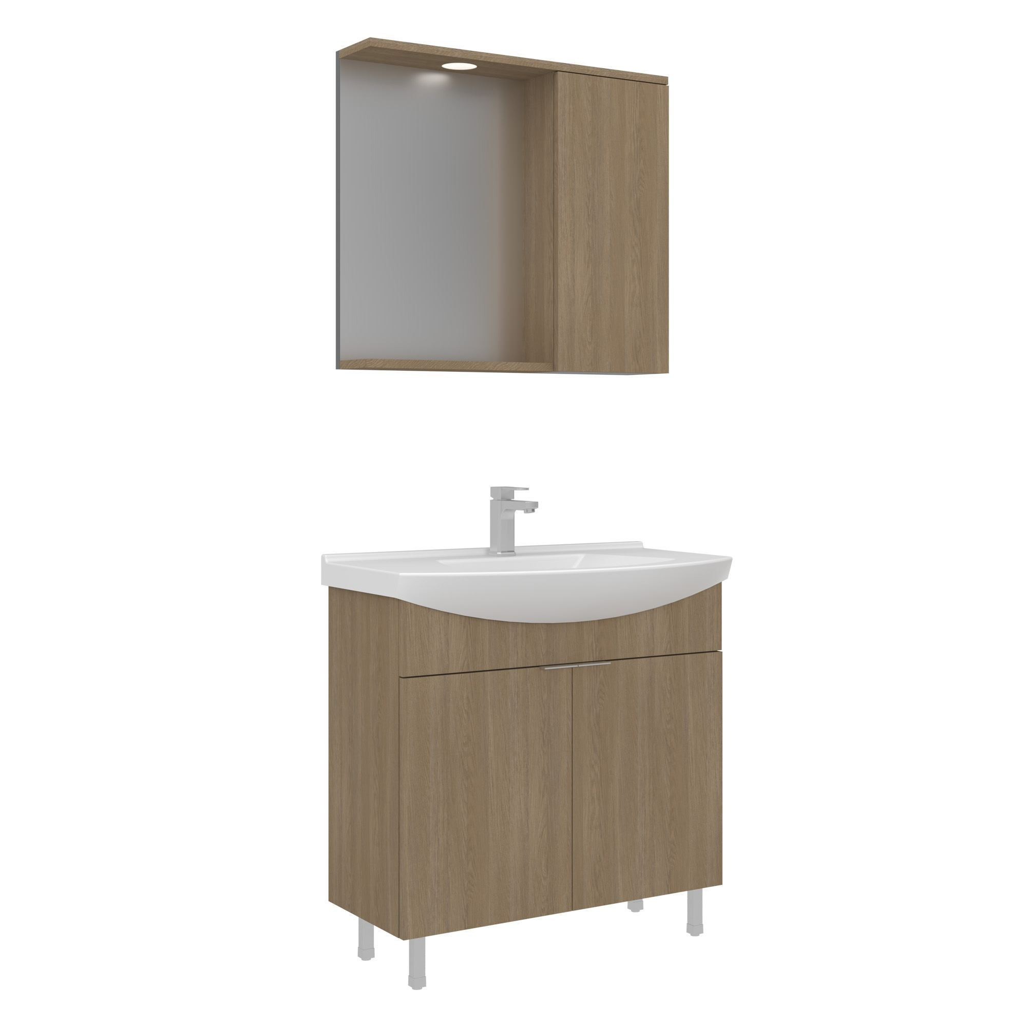 Meuble Avec Simple Vasque Et Miroir "purus 80" - 80 X 50 X 83 Cm - Oak