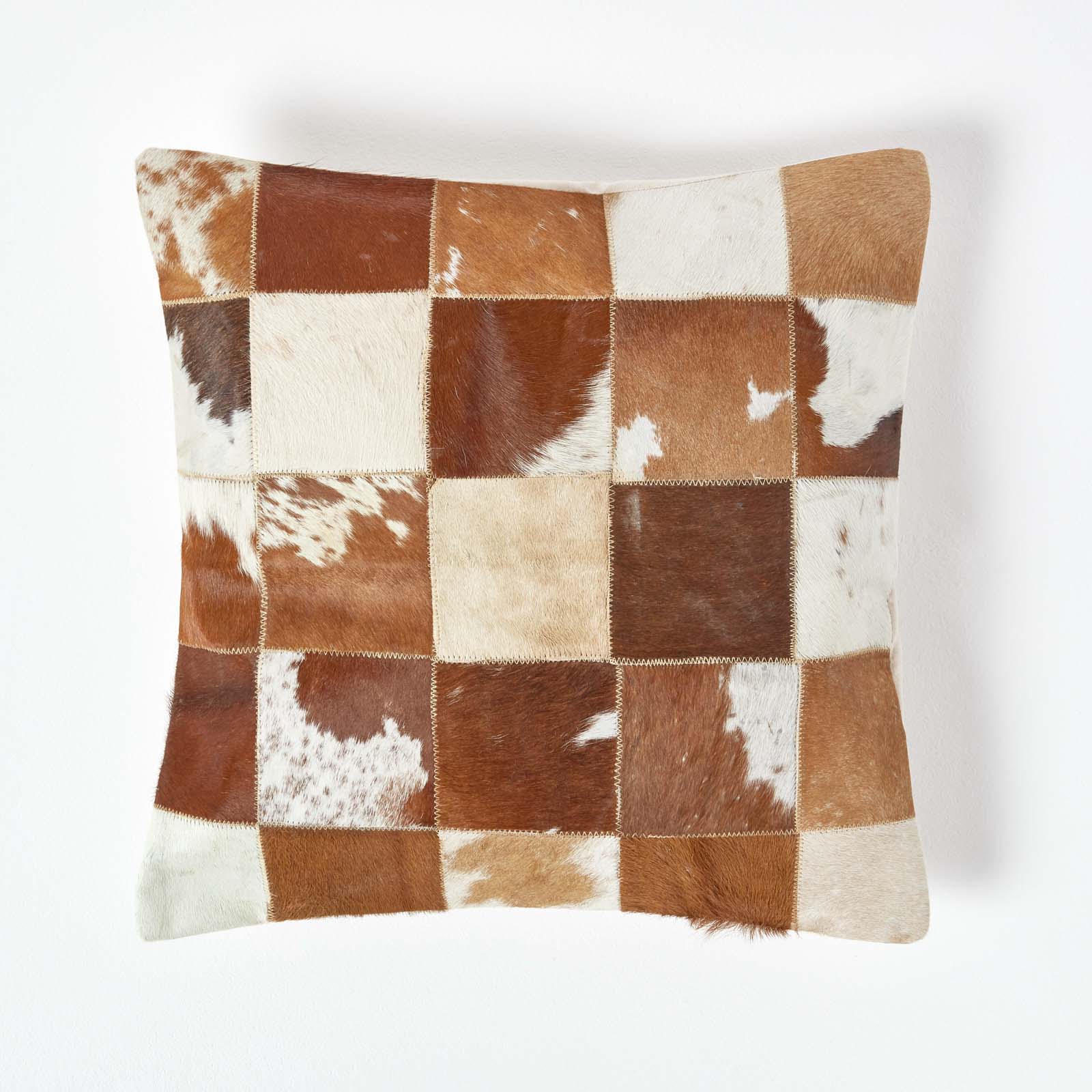 Coussin Patchwork En Peau Petits Carreaux 45x45cm - Homescapes