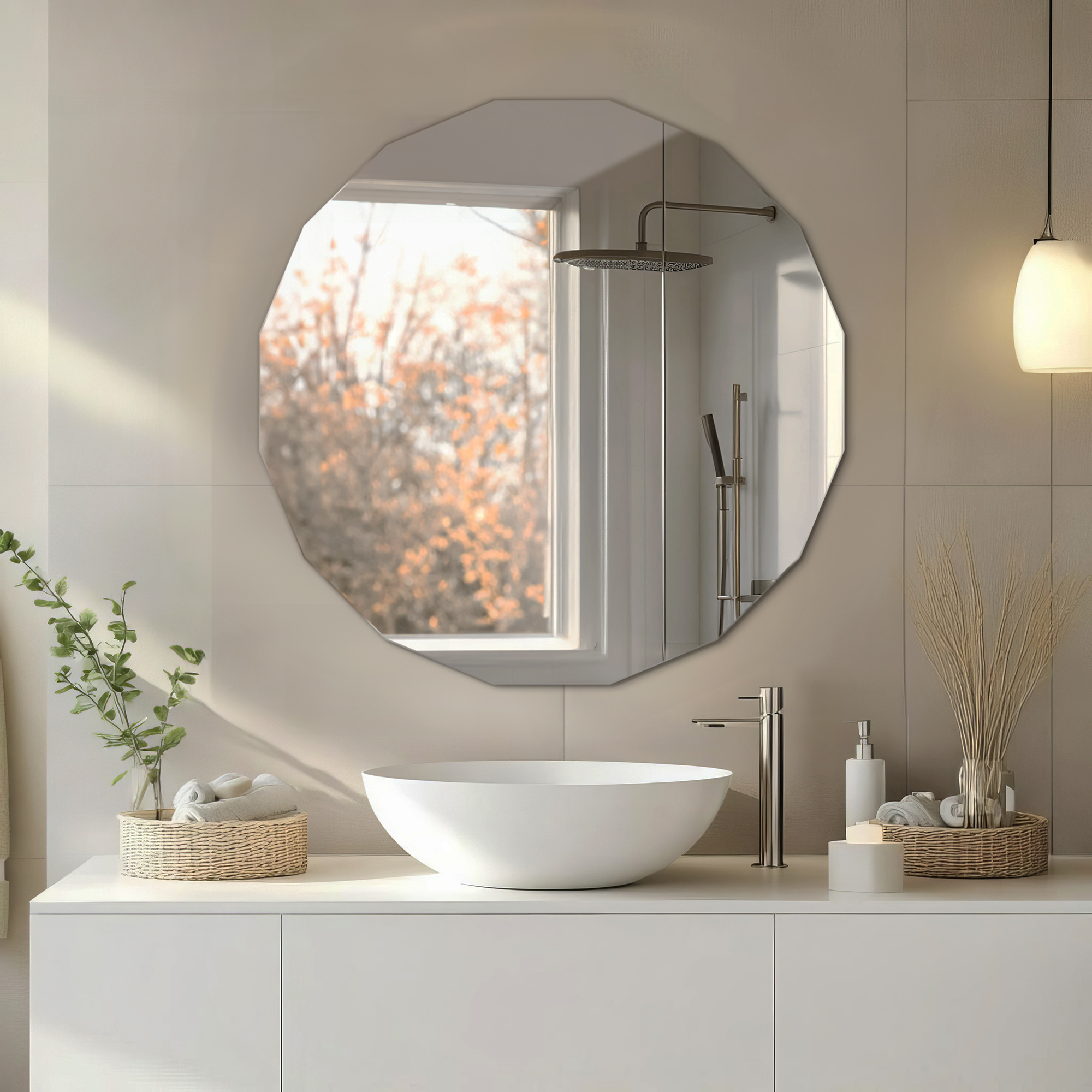 Miroir Suspendu Décoratif - Forme Polygonale Géométrique Symétrique 60 Cm