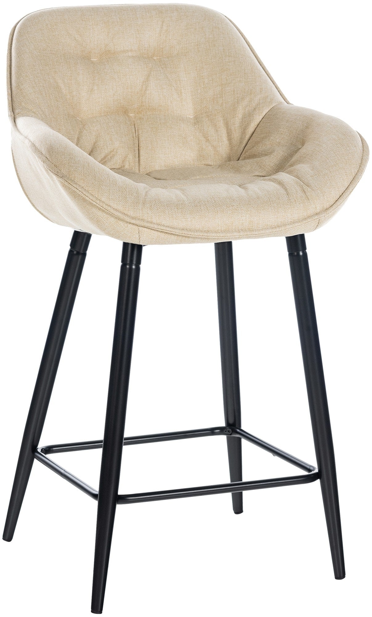 Tabouret De Bar Chaise Haute X1 Assise Effet Capitonnée En Tissu Crème Et Métal Noir 10_0004901