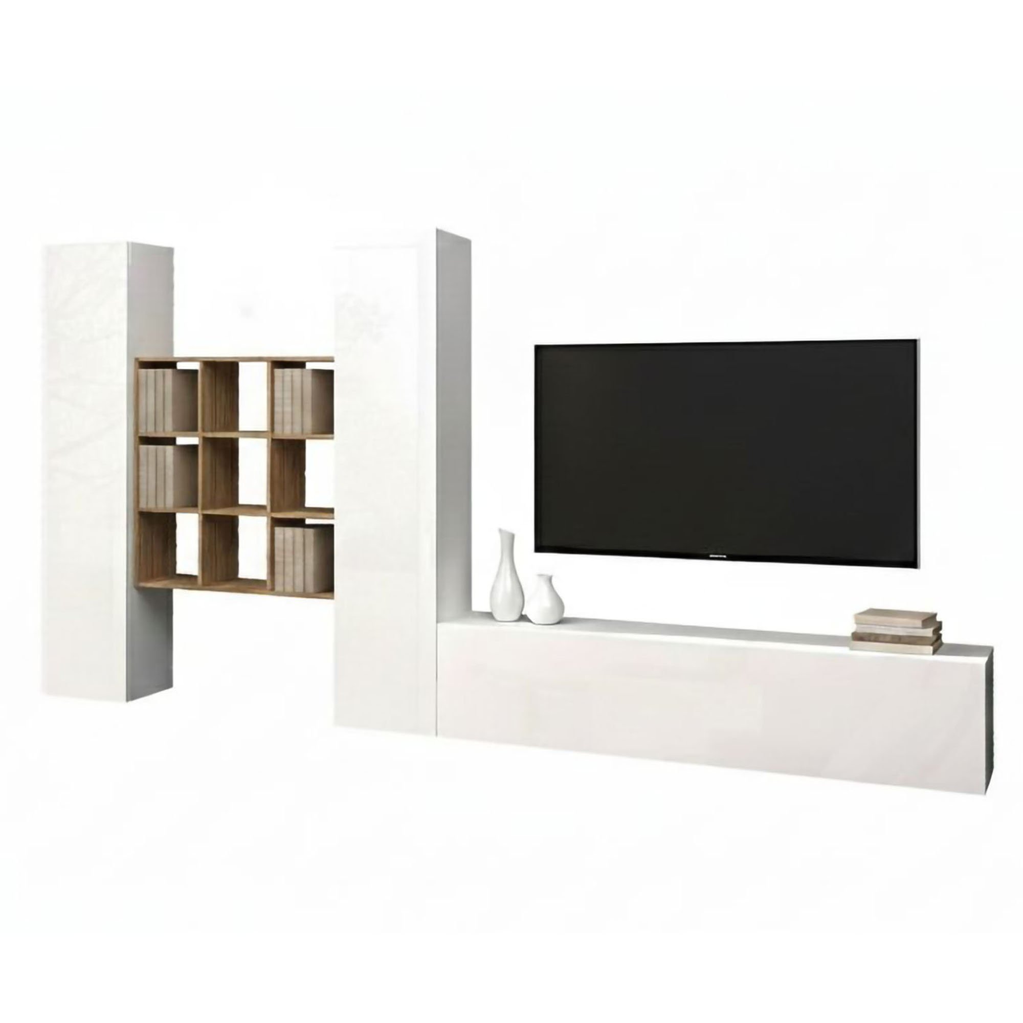 Élément Mural Dcarbon, 270x30h180 Cm, Blanc Brillant Et Érable