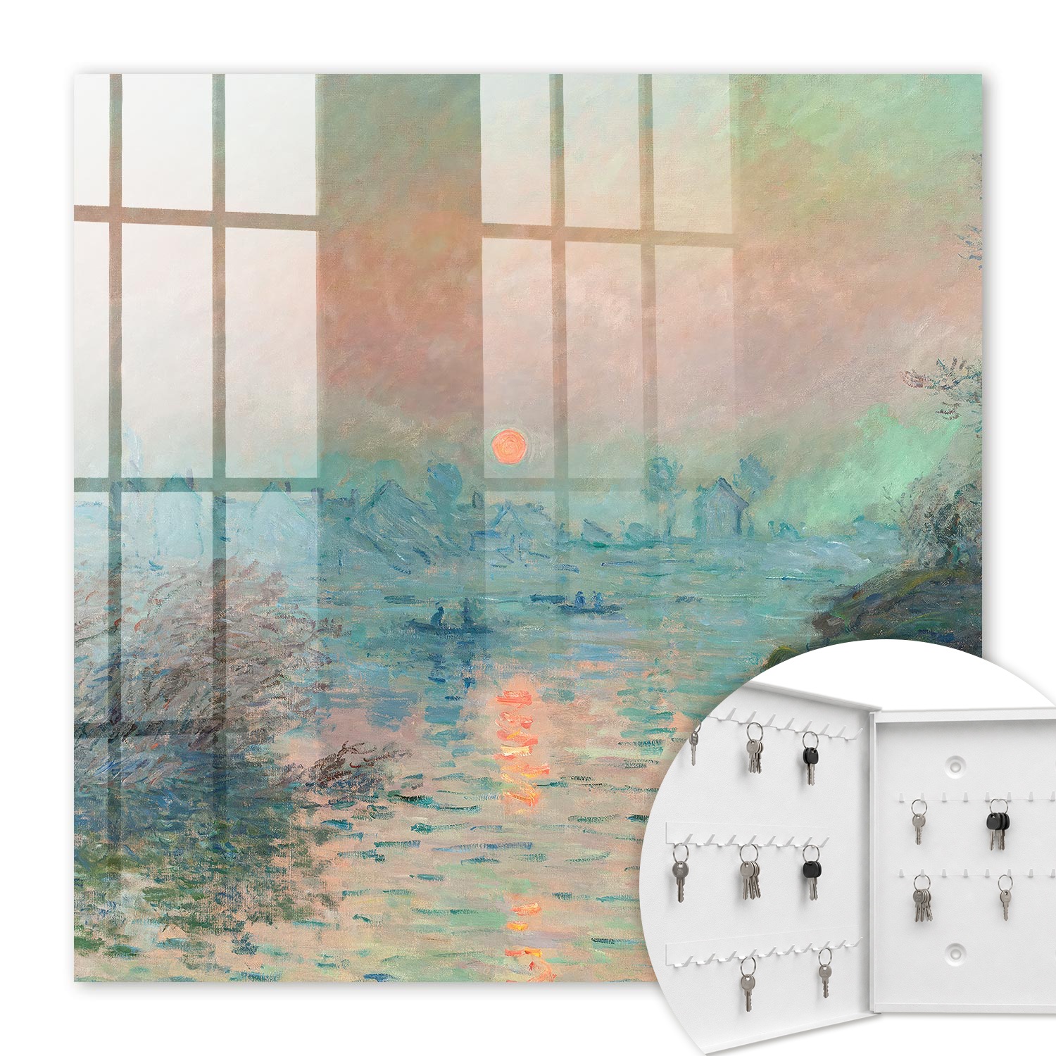 Armoire À Clés - (30 Cm X 30 Cm) - Boîte À Clés Murale - Coffret De Rangement Pour Clés - Couleur Blanche - Ouverture Vers La Gauche - Pour Maison Et Bureau - Paysage Romantique