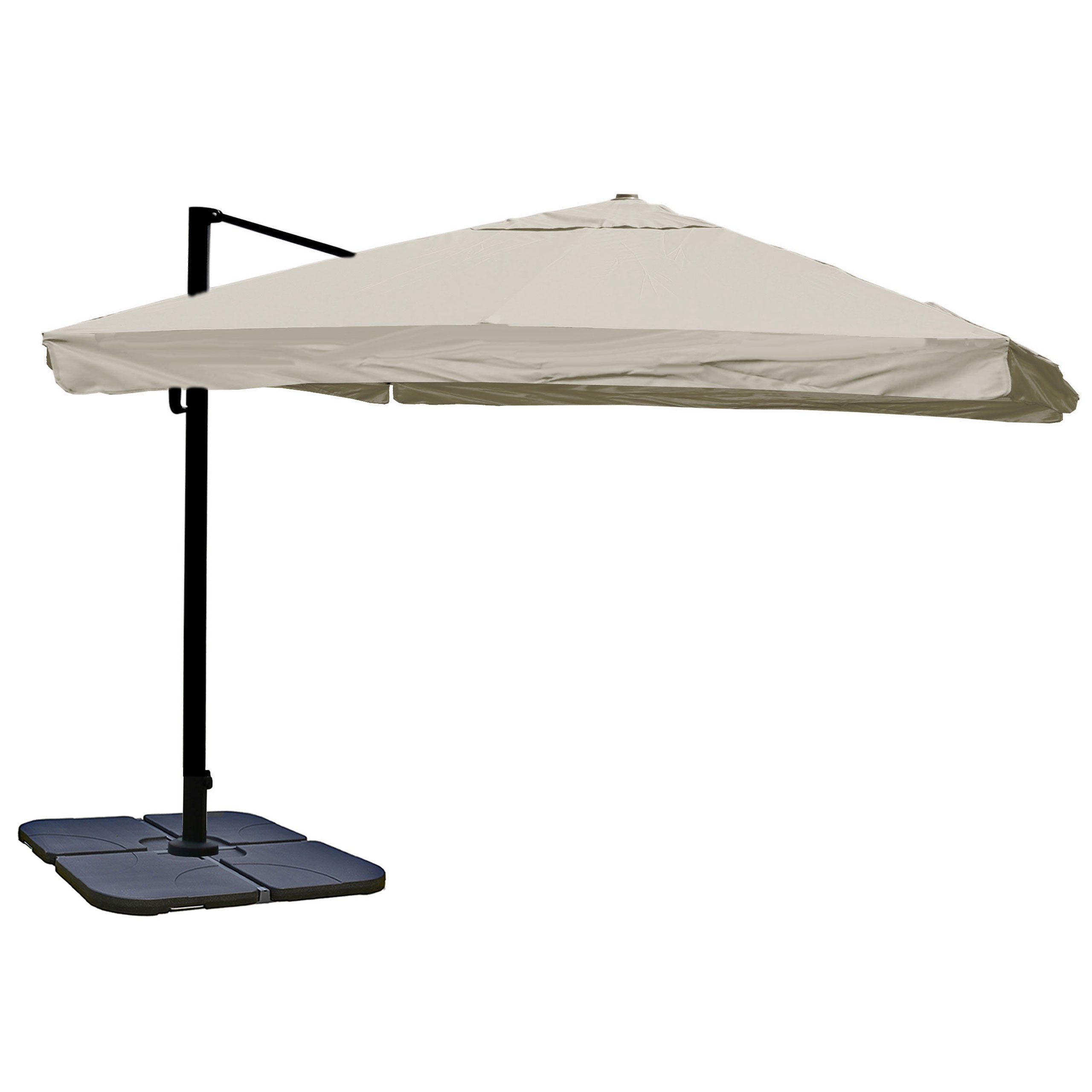 Parasol Déporté Inclinable 3,5x3,5 M Diamètre 4,95 M Avec Pied Inclus Aluminium Polyester Crème Gris 040010693