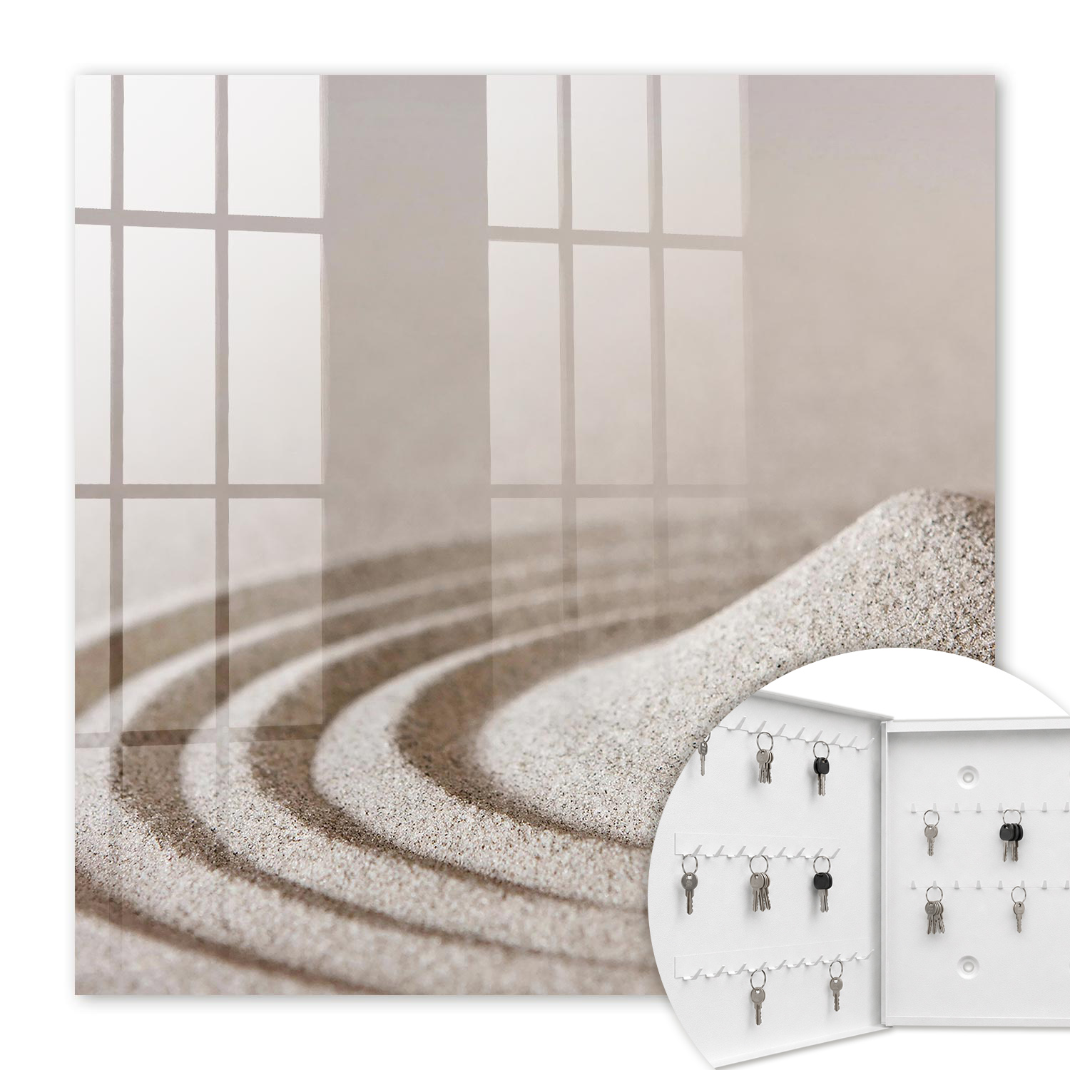Armoire À Clés - (30 Cm X 30 Cm) - Boîte À Clés Murale - Coffret De Rangement Pour Clés - Couleur Blanche - Ouverture Vers La Gauche - Pour Maison Et Bureau - Jardin Zen