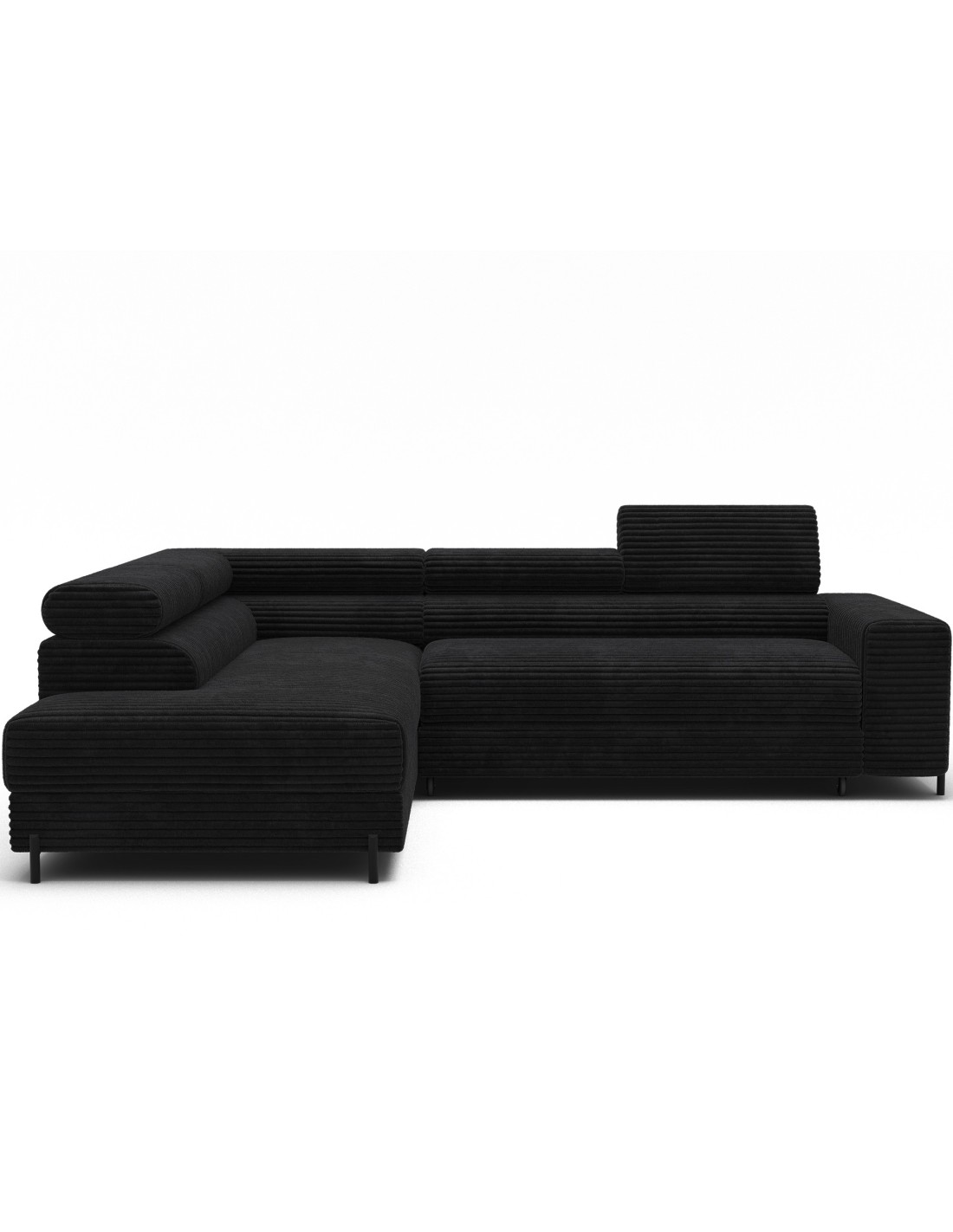 Canapé D'Angle Colesia Convertible 5 Places Noir Velours Côtelé - Gauche - 274x200cm