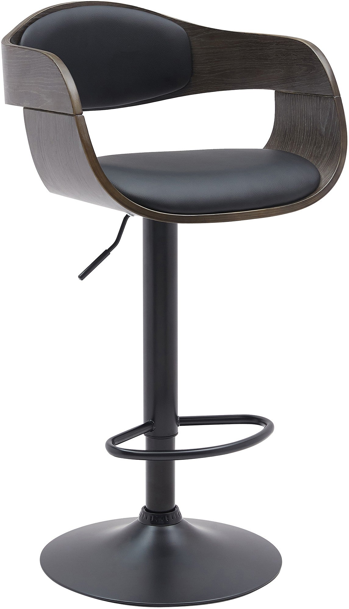Tabouret De Bar X1 Design Scandinave En Pvc Noir Et Structure En Bois Gris 10_0005037