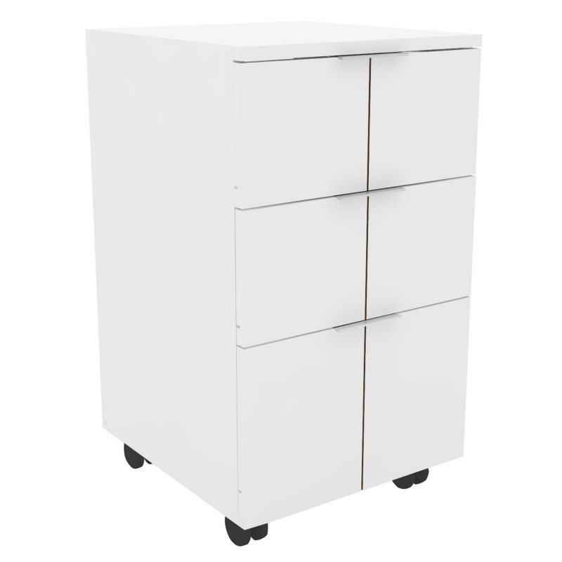 Beaux Meubles Pas Chers - Caisson Roulant Multifonctions 3 Tiroirs Blanc Mat L 36 H 64 P 36 Cm