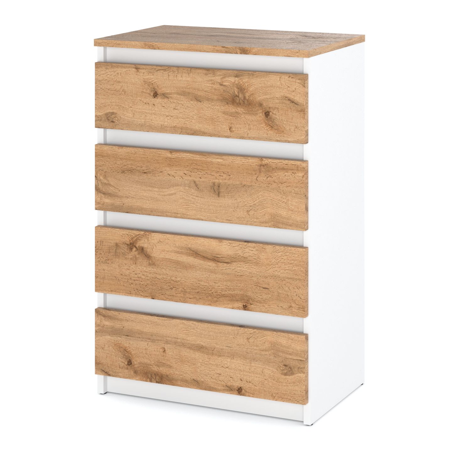 Commode Blanche Chêne Wotan Avec 4tiroirs 60 Cm Meuble Tv Pour Salon Buffet