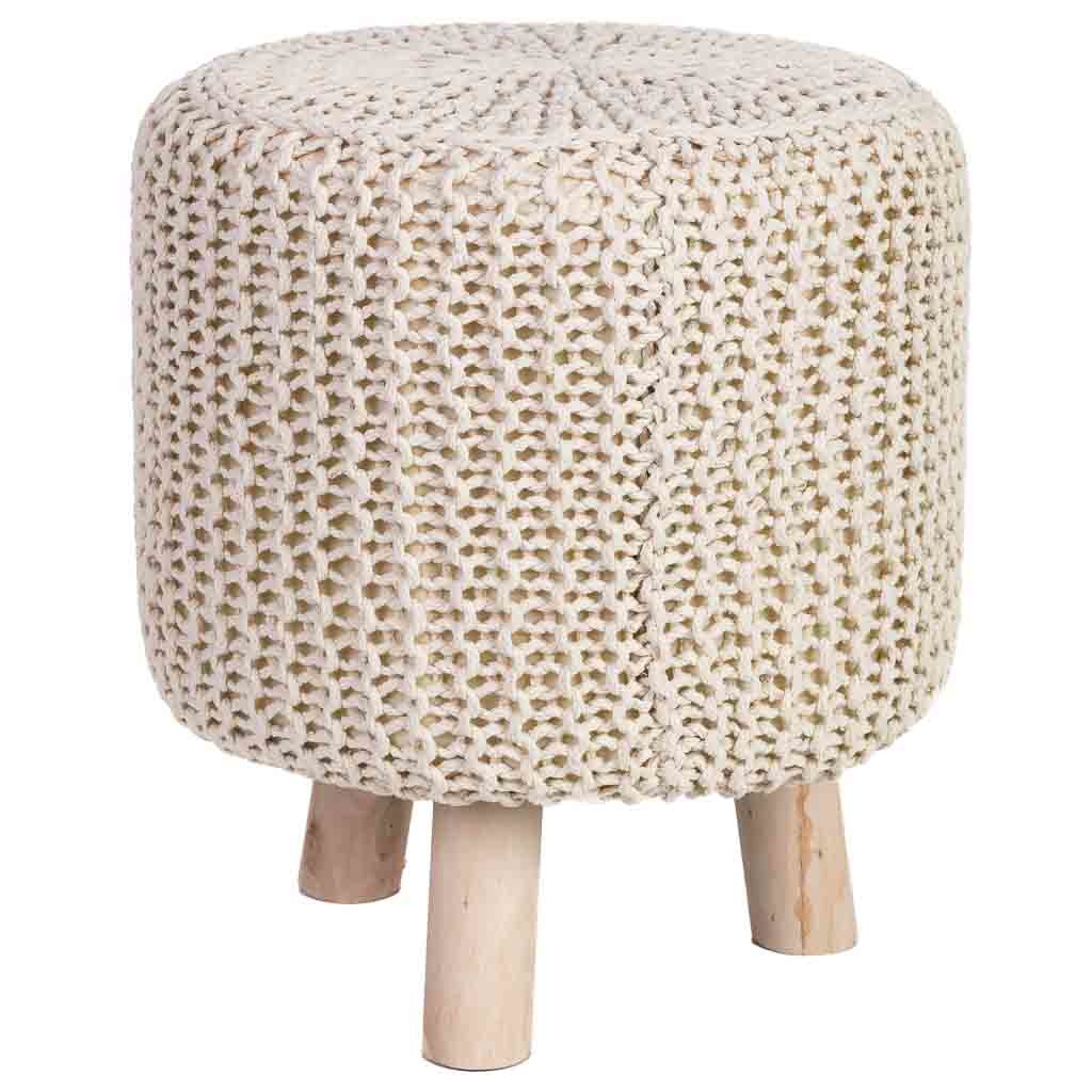 Tabouret En Coton Tissé Jaune Et Bois 35x35x44h Cm