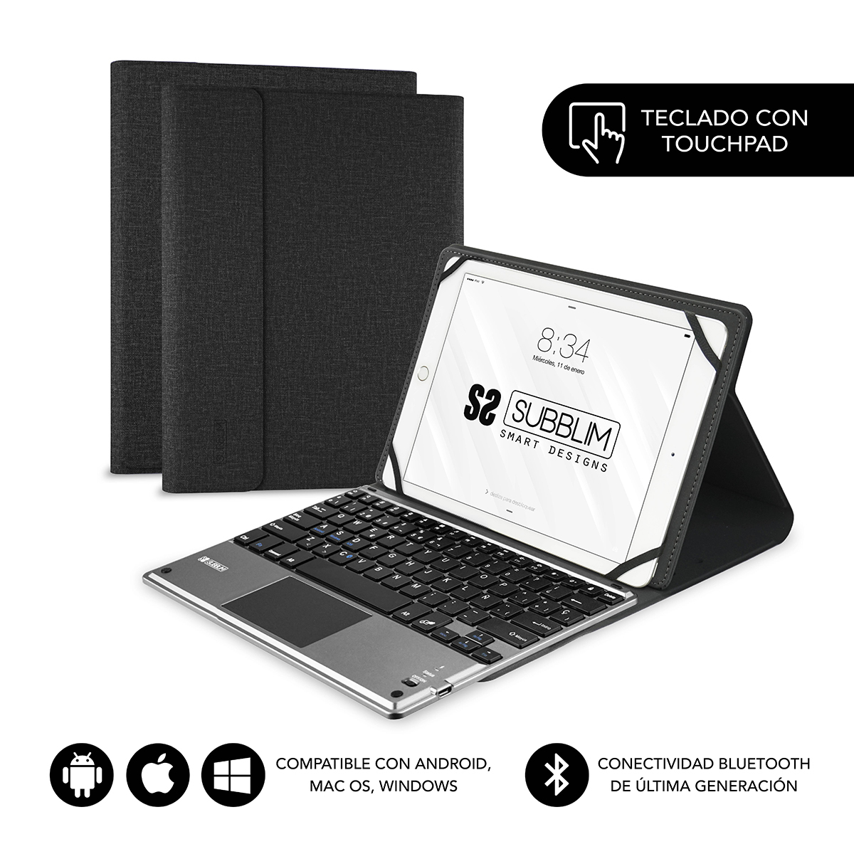 Subblim Sub-kt2-btp001 Clavier Pour Tablette Qwerty Espagnole Bluetooth Noir, Gris