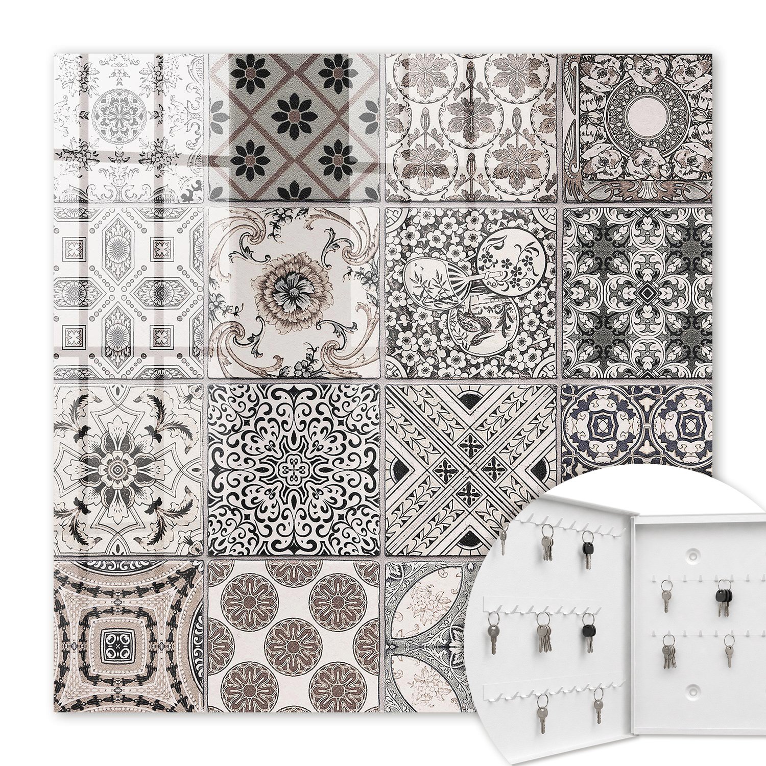 Armoire À Clés - (30 Cm X 30 Cm) - Boîte À Clés Murale - Coffret De Rangement Pour Clés - Couleur Blanche - Ouverture Vers La Gauche - Pour Maison Et Bureau - Carrelage Élégant