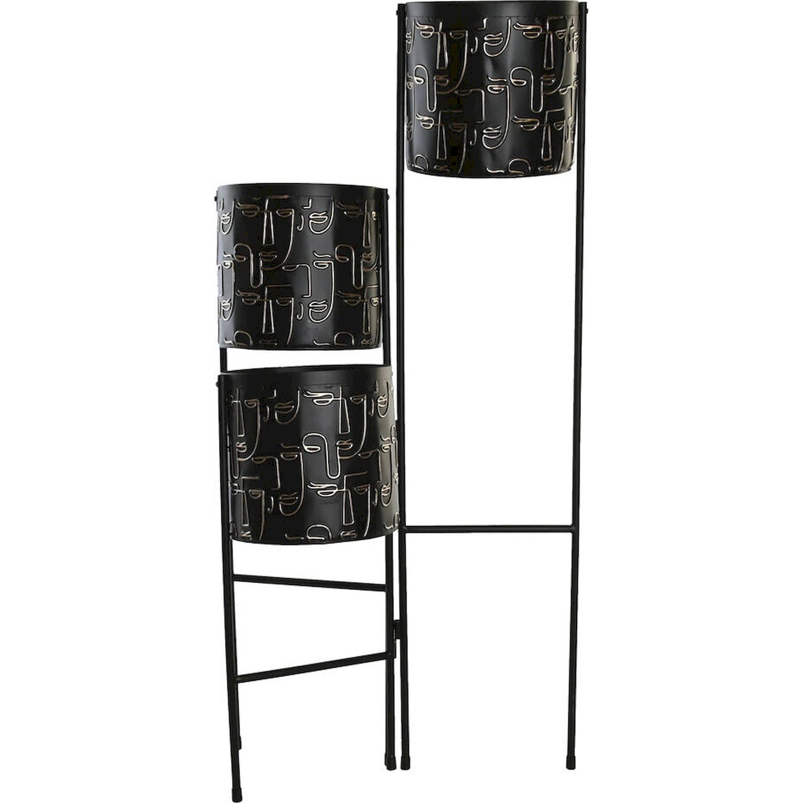 Support Pour Plante En Métal Noir Visage Design Moderne - Noir Motifs Visage Doré