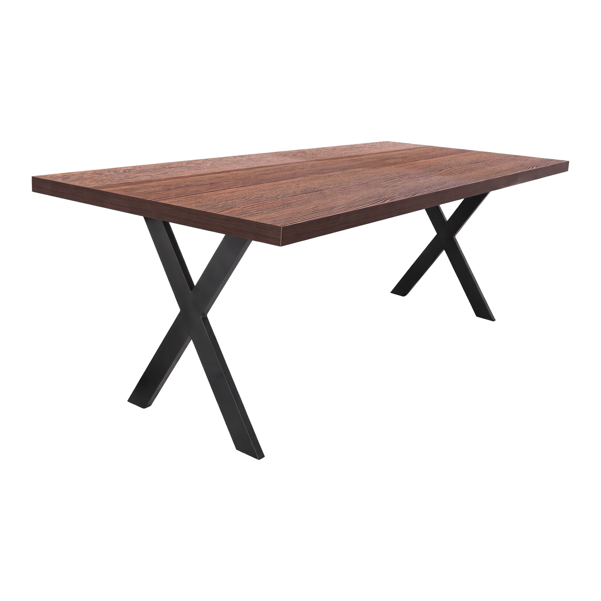 Table De Salle À Manger En Bois Et Métal - Pieds Noirs Forme X - 220x100 Cm